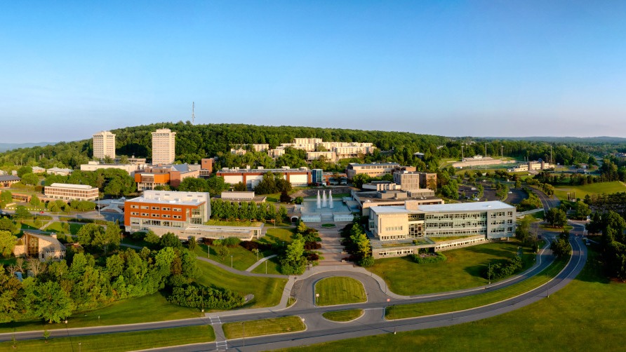 Panoramic aerial of campus.