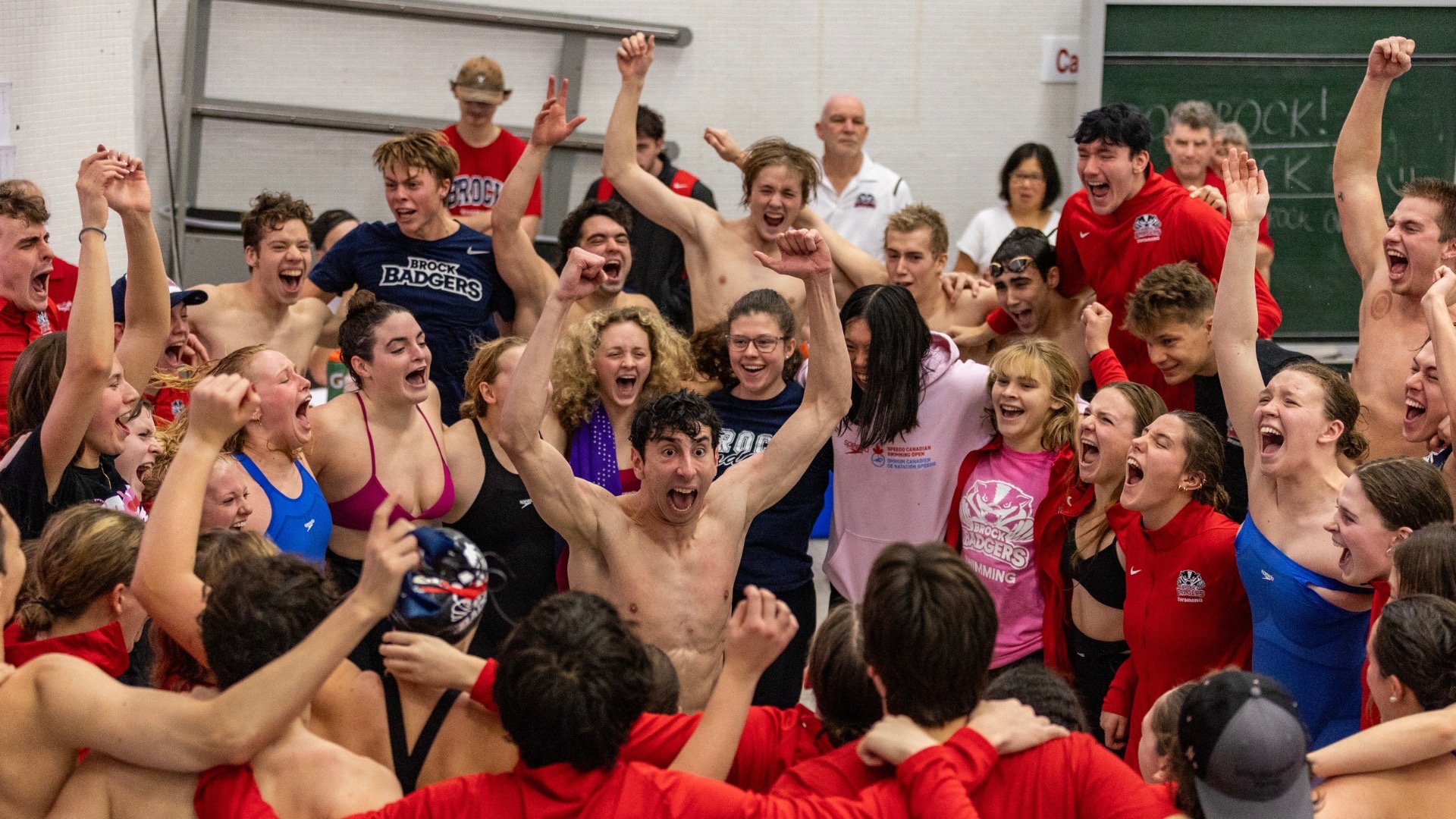 Badgers swim team celebrating