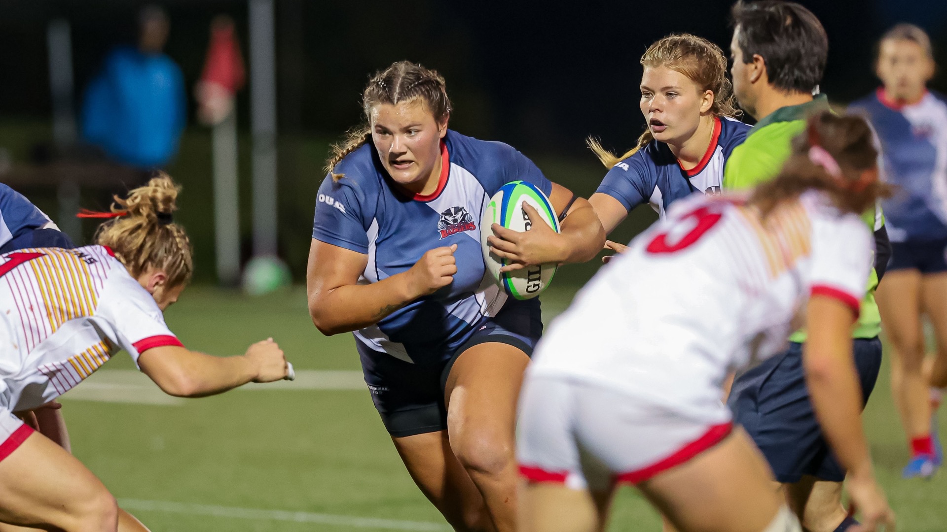 Brooke Rempel carries the ball against the Guelph Gryphons in an OUA semifinal match.