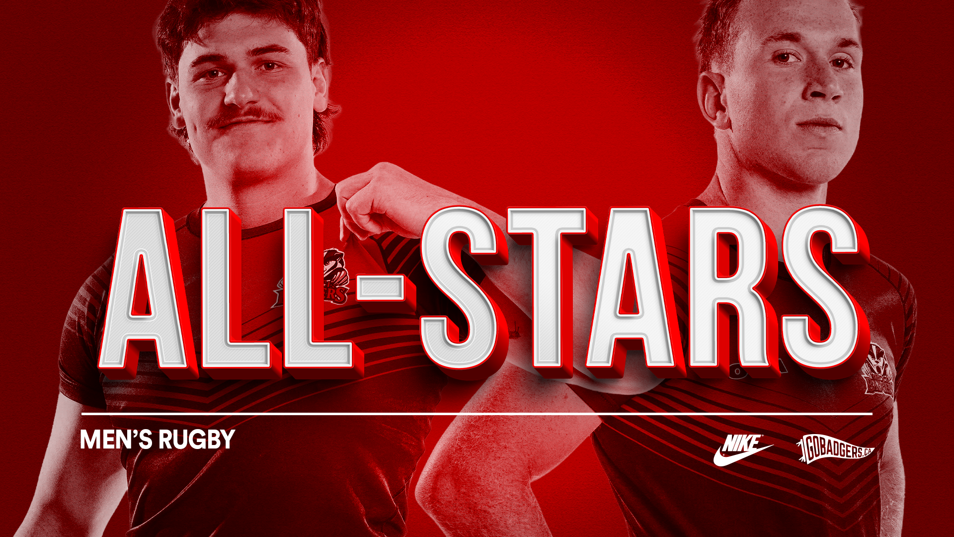 Grant Meadows and Koen Schroeder, two Brock Badgers men's rugby players OUA First Team All-Star Graphic
