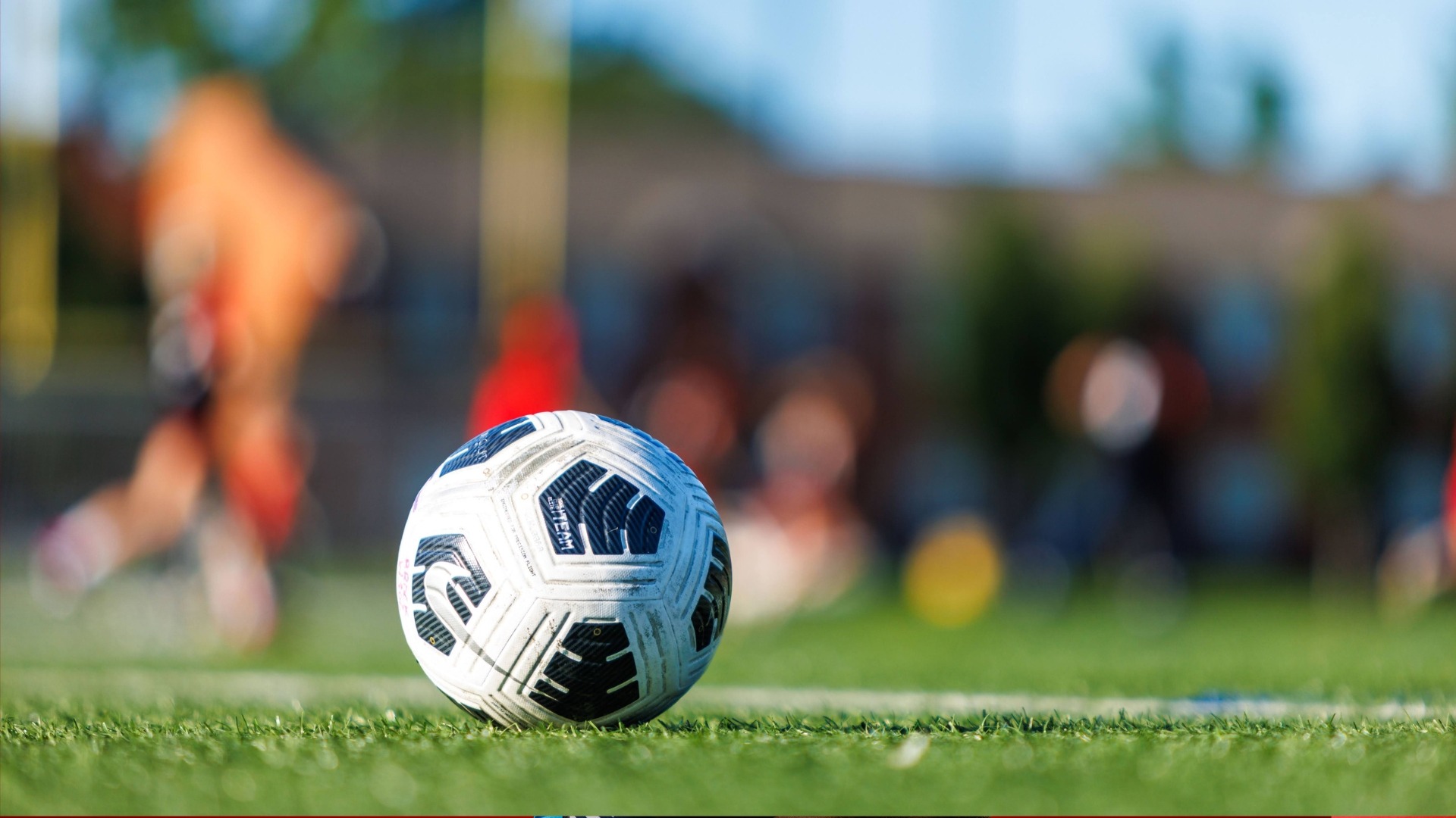 Soccer ball pictured on the field