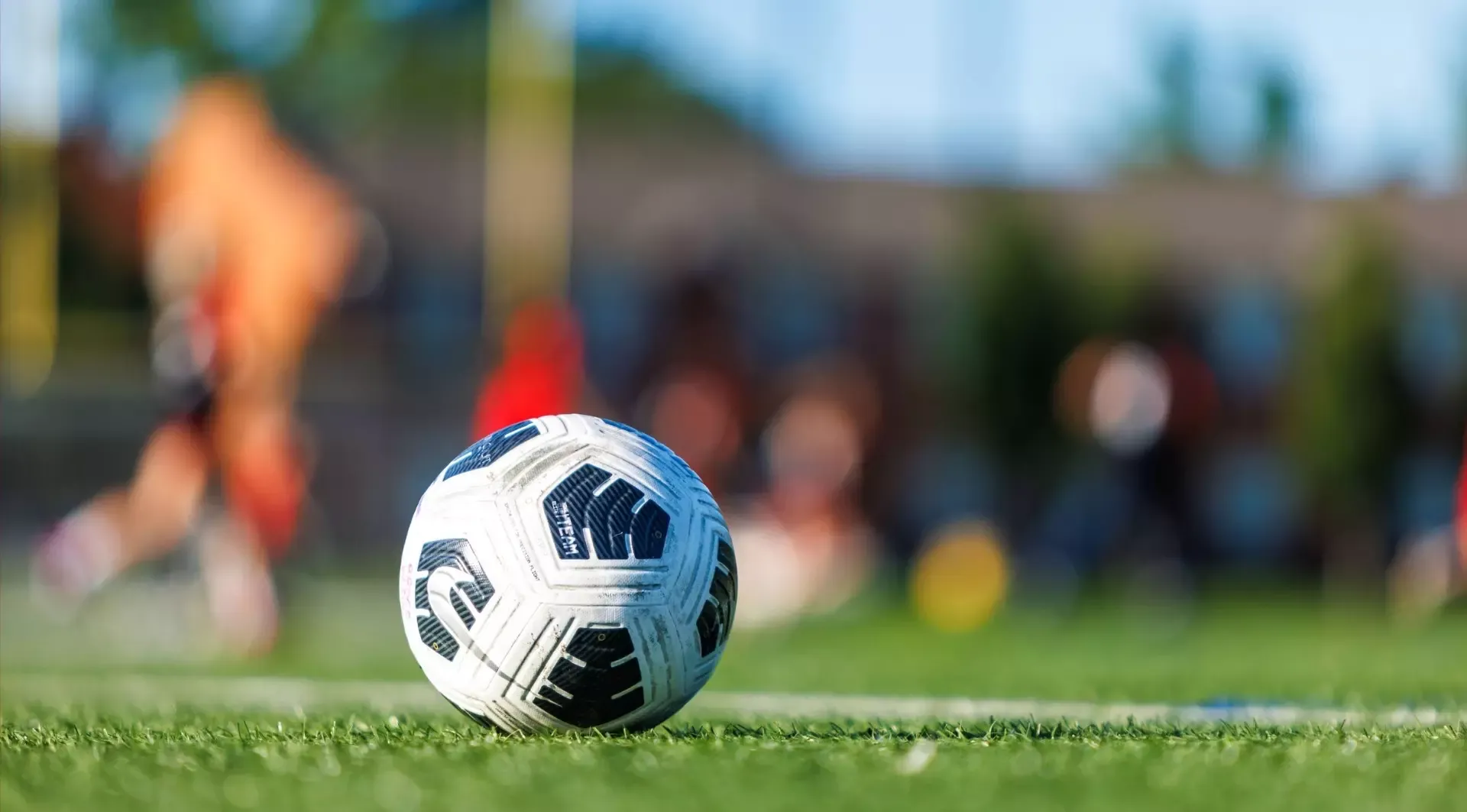 Soccer ball pictured on the field