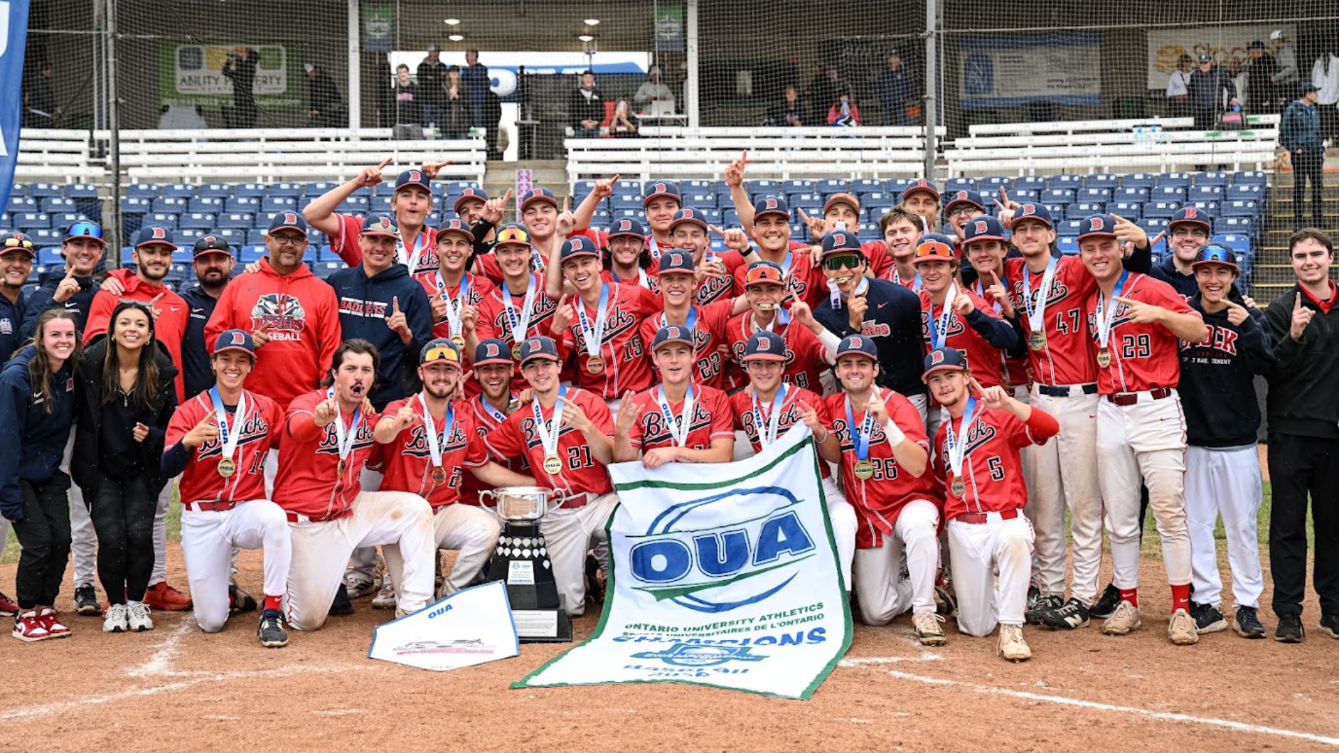 The Brock Badgers baseball celebrate provincial gold