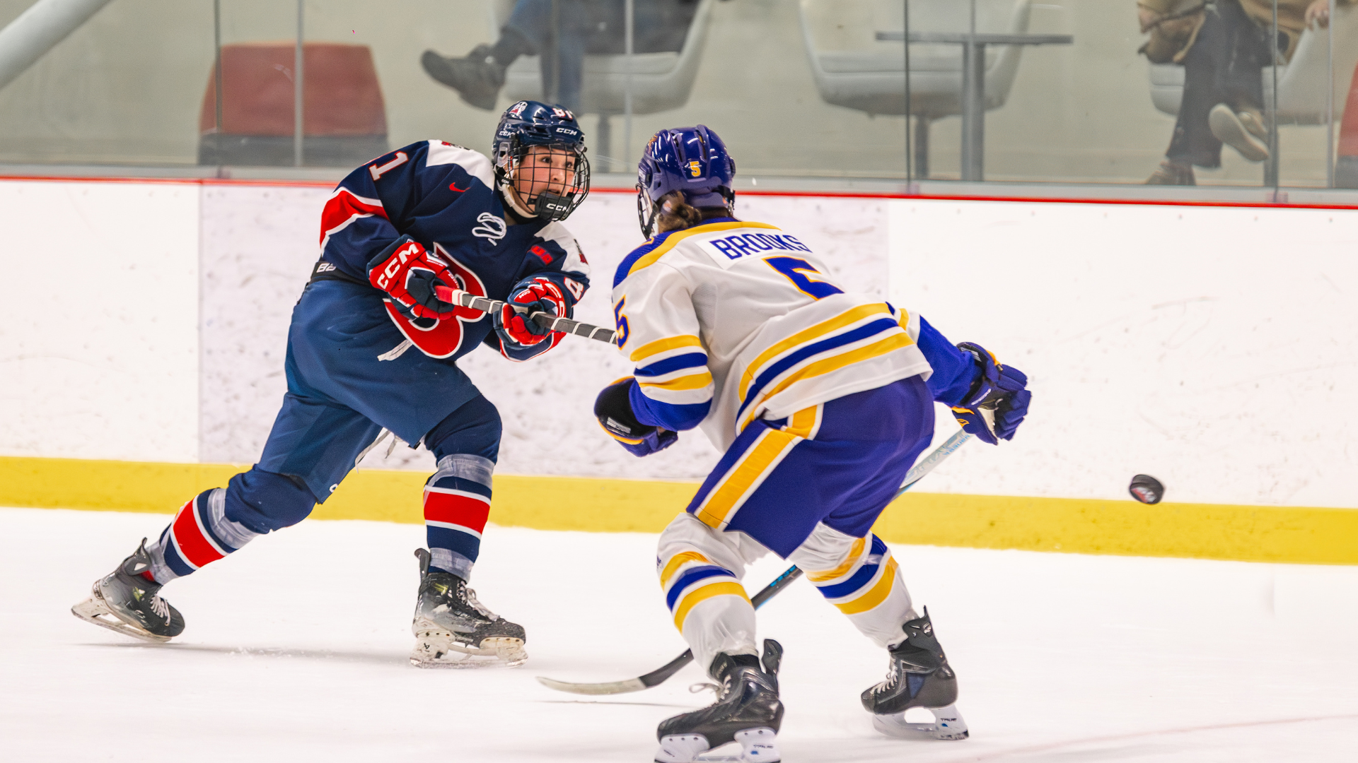 Avery Diljee shoots against the Laurier Golden Hawks in an OUA Quarterfinal matchup on Friday, Feb. 27 at Canada Games Park. (Photo by Sam Savage)