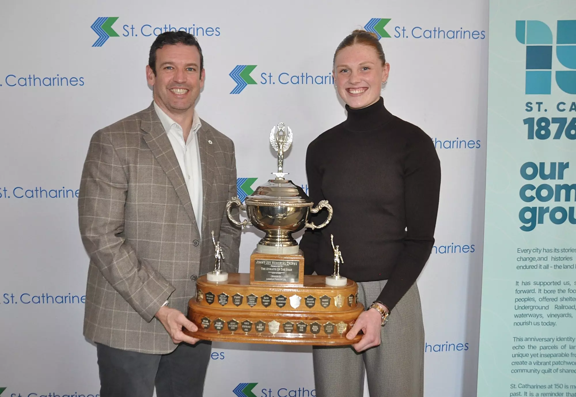 Madalyn Weinert receives the St. Catharines Athlete of the Year award from Mayor Mat Siscoe