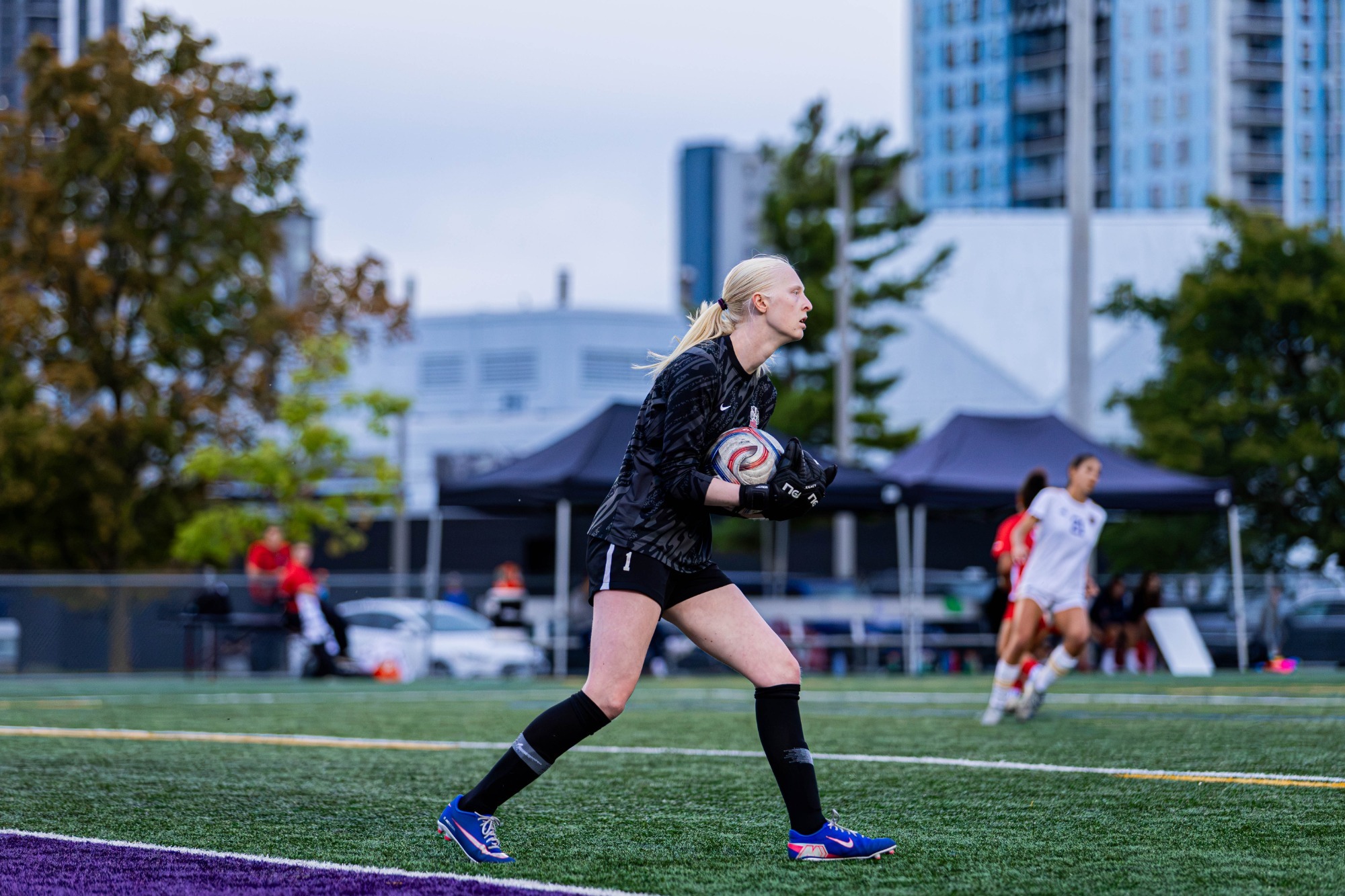 Goalie holding the ball