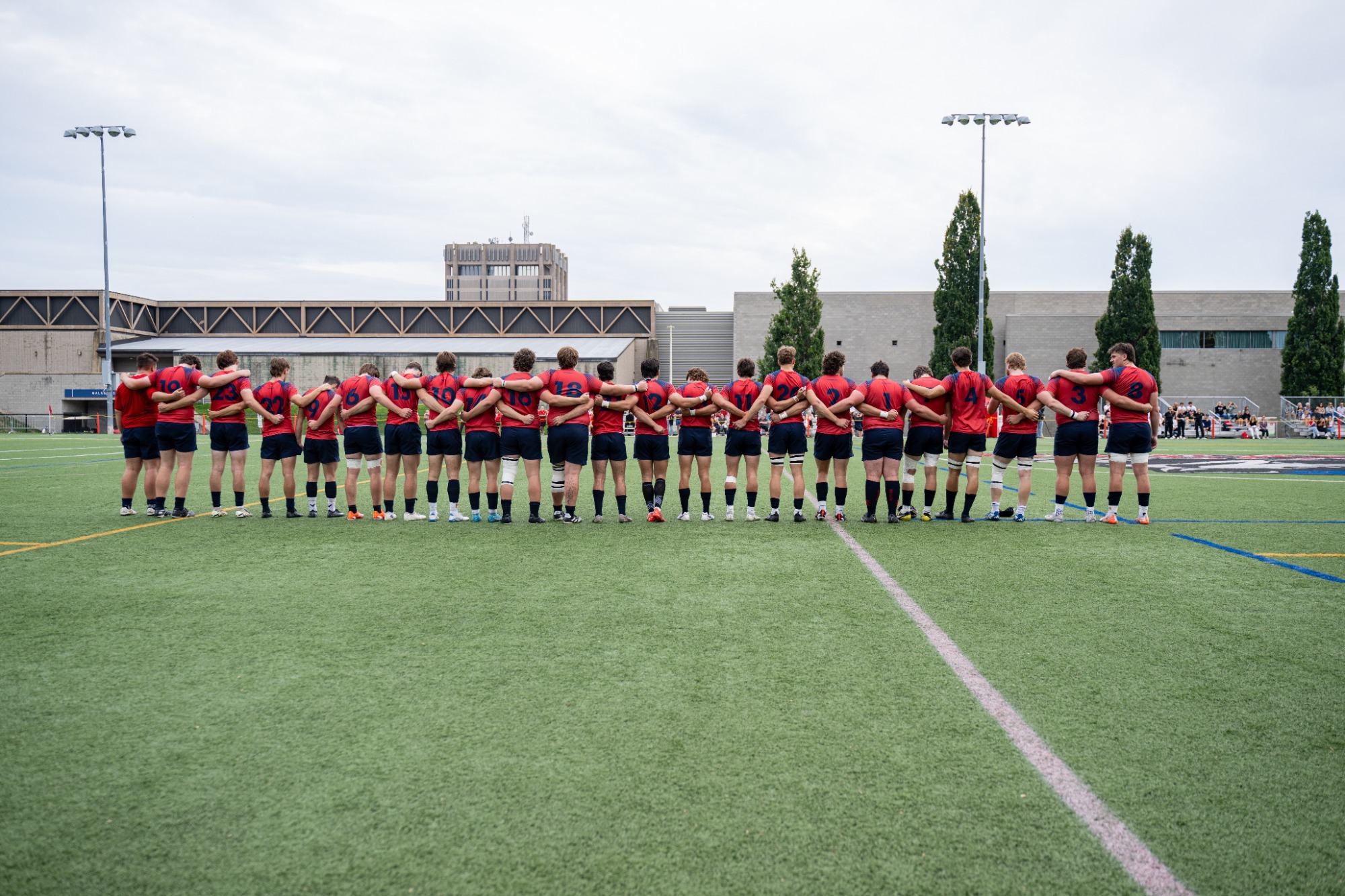 The Brock Badgers men's rugby team prepare for the game to begin