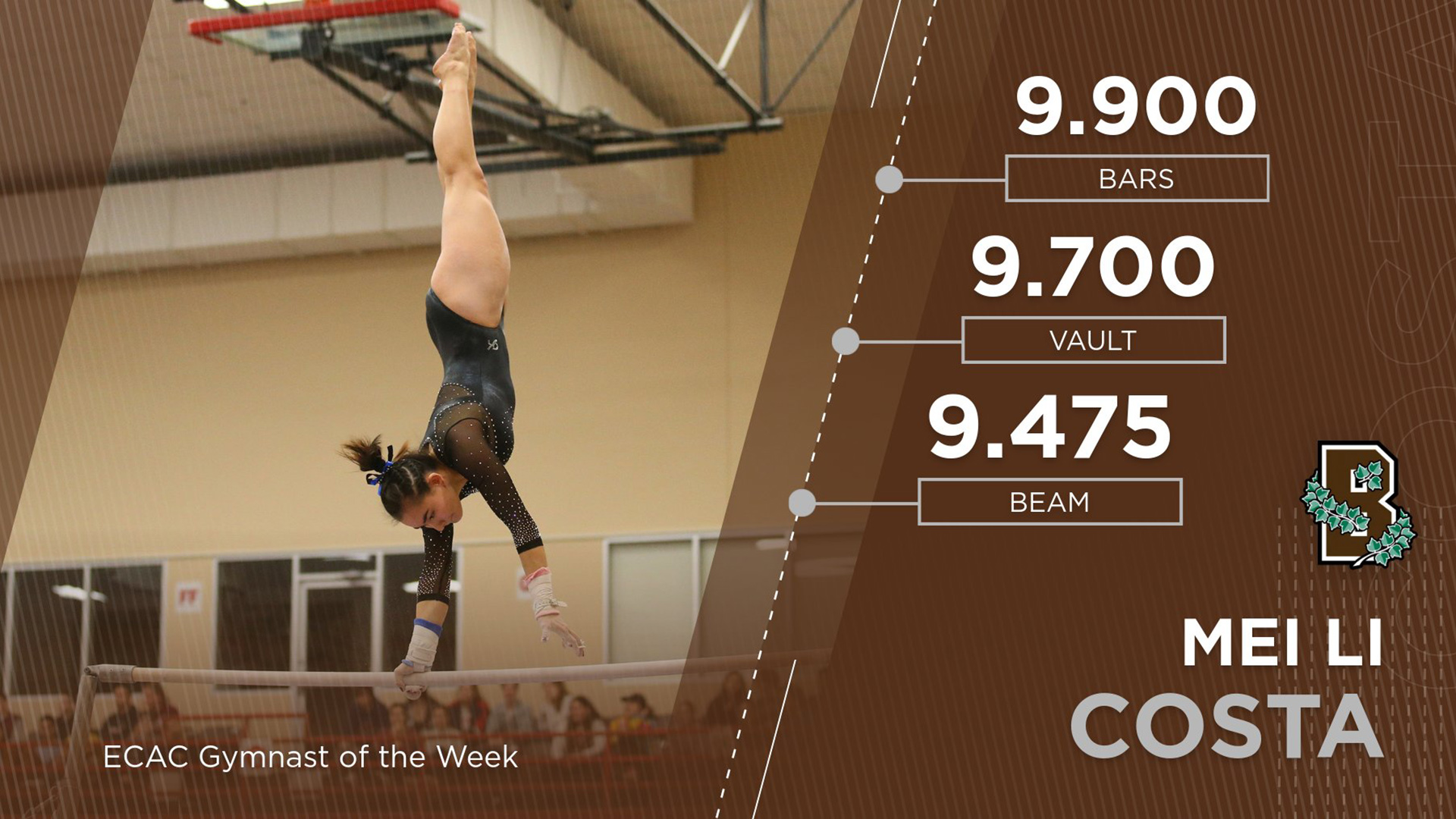 Gymnastics’ Costa Gains ECAC Gymnast of the Week Brown University