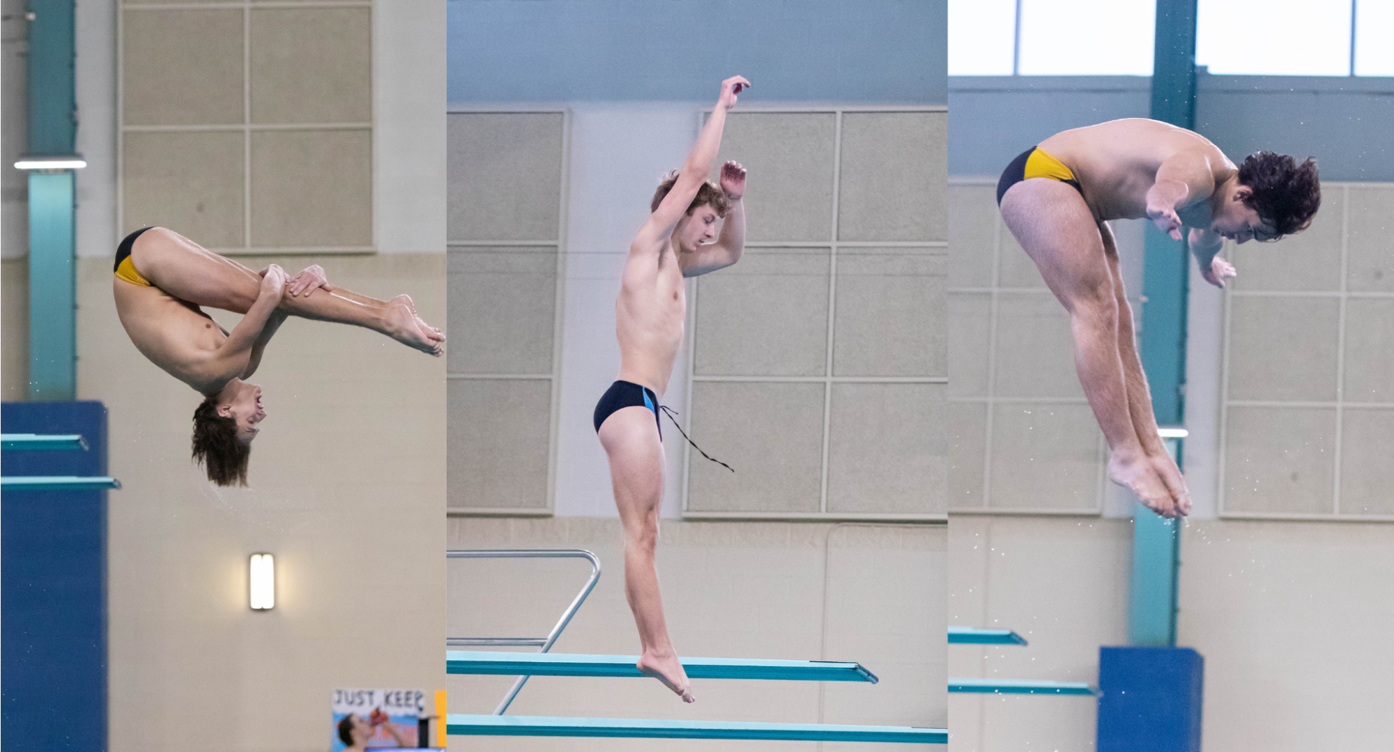 Avery Balch, Garrett George, and Justin Toth competing in NCAA