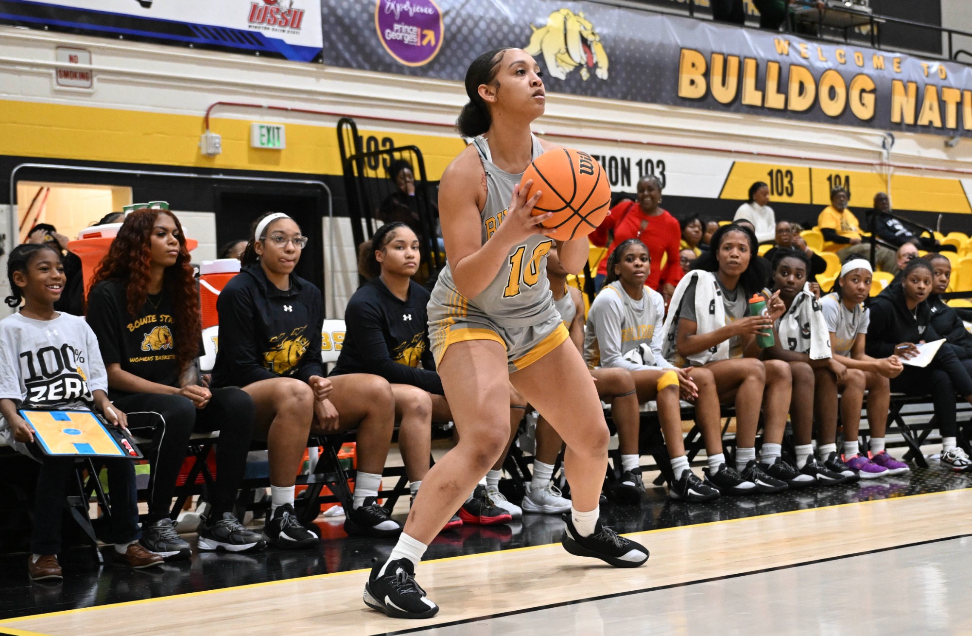 Bowie State Women's Basketball team take on Livingstone Blue Bears at Bowie State University in Bowie, MD on Dec. 15, 2025.  (Photo by Joe Lawson)