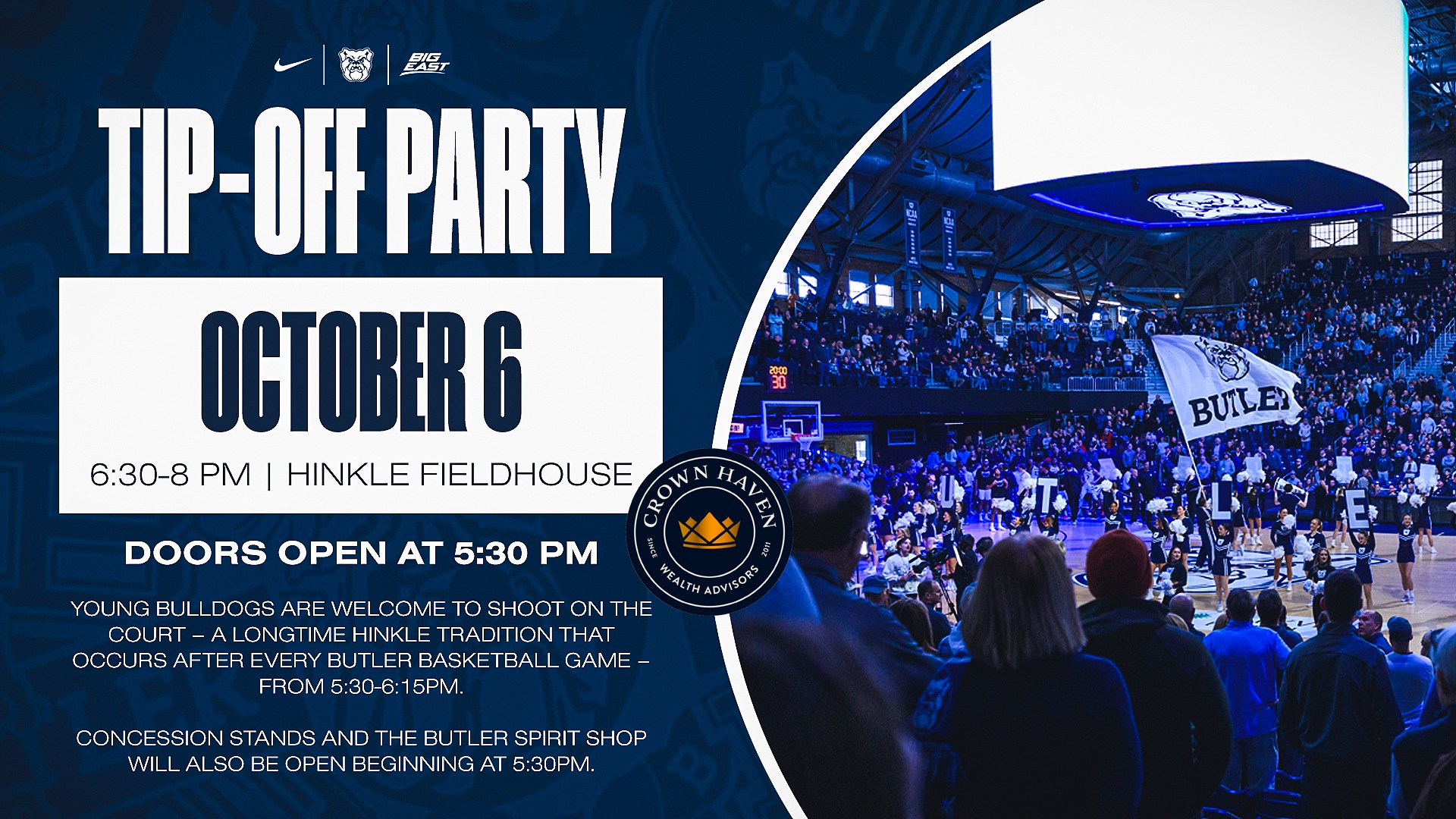 2026 Butler Basketball Tip-Off Party with Crown Haven - Graphic 16x9