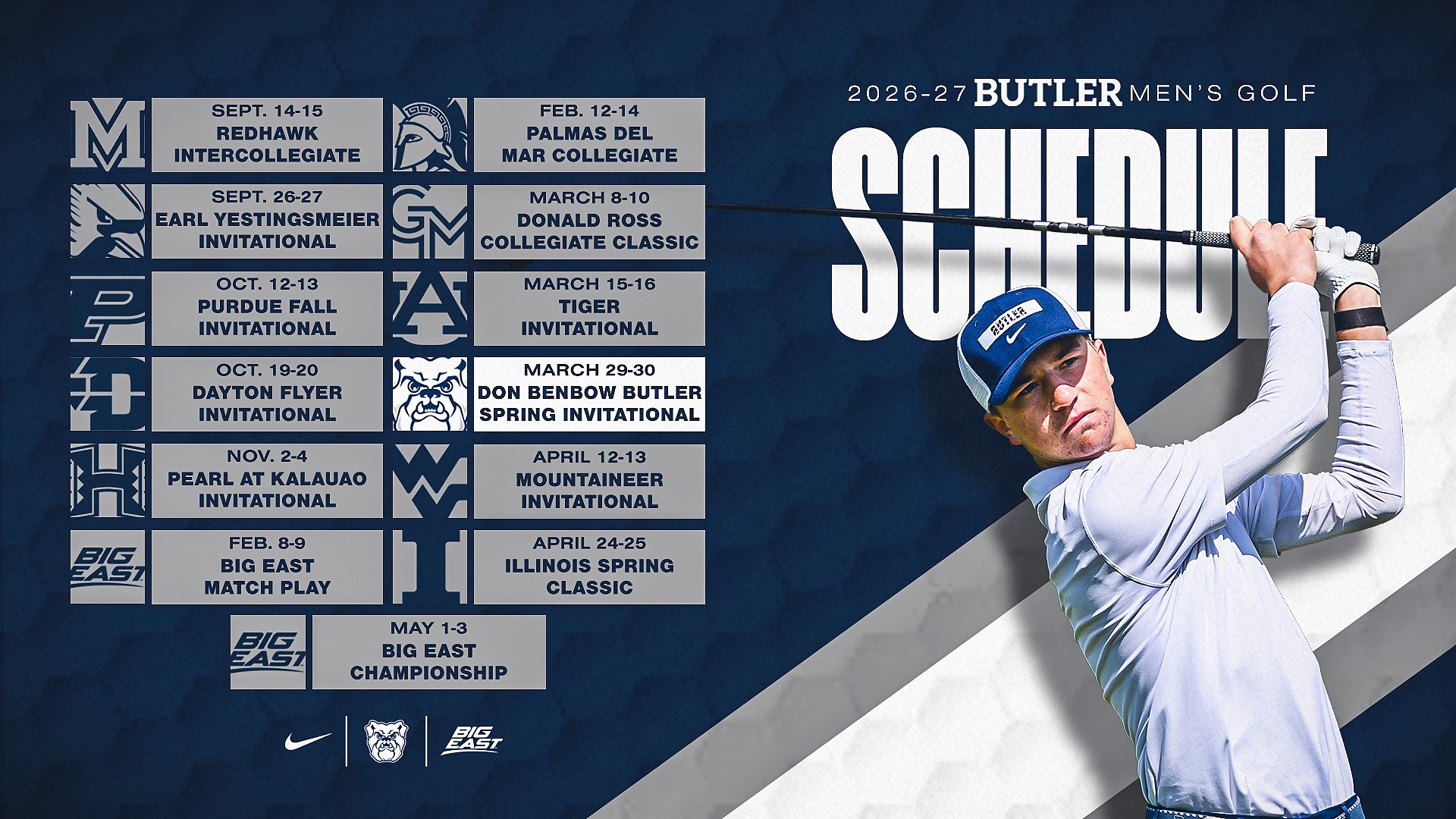 2026-27 Butler M Golf Schedule - 16x9 Graphic