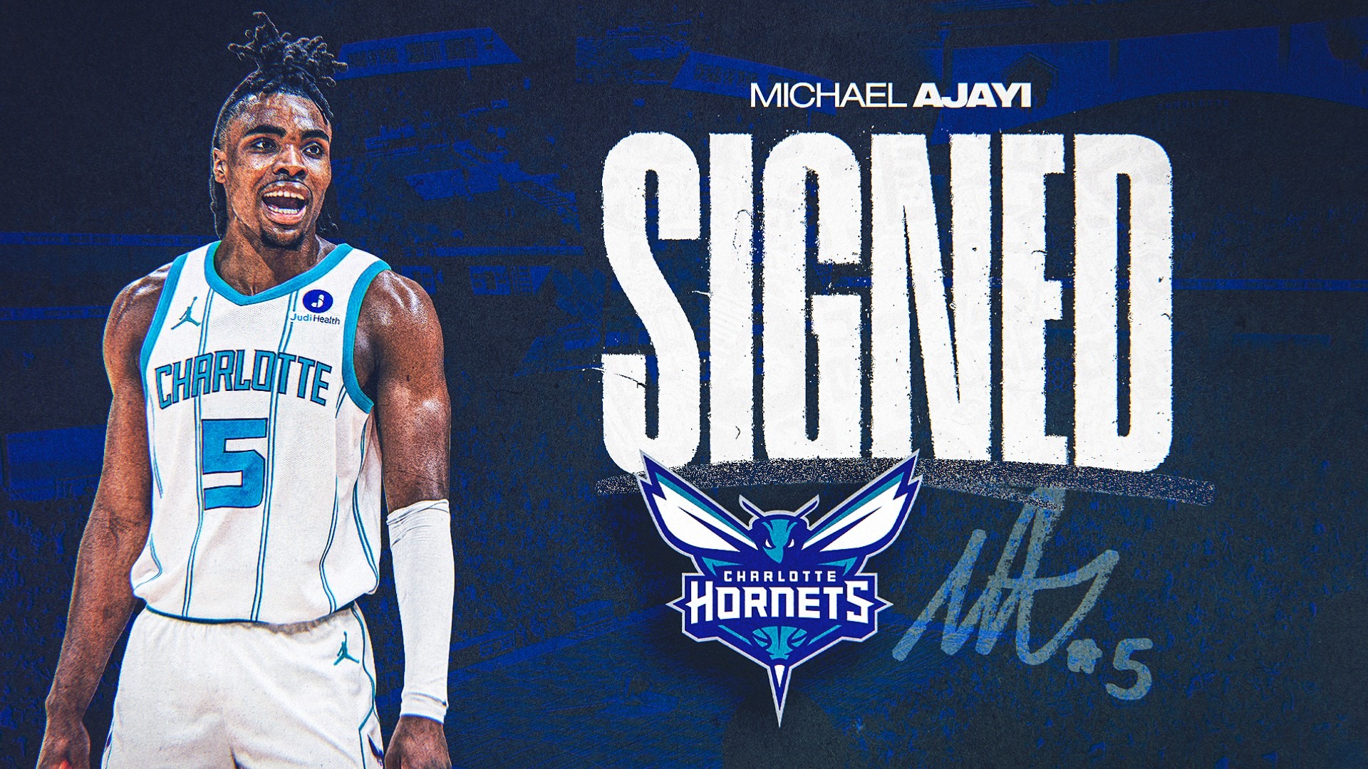 Michael Ajayi - Signed Hornets Graphic 16x9