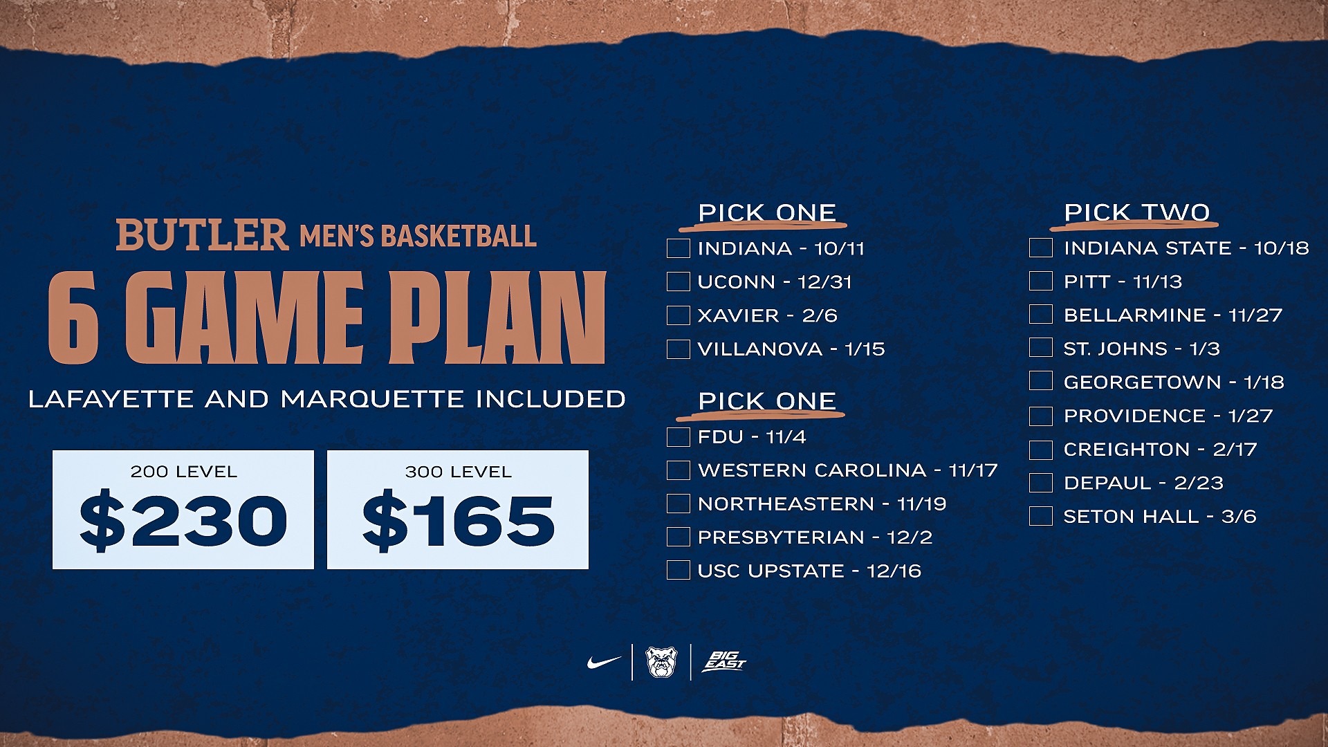 2026-27 Butler MBB - Six-Game Mini-Plans - 16x9 Graphic
