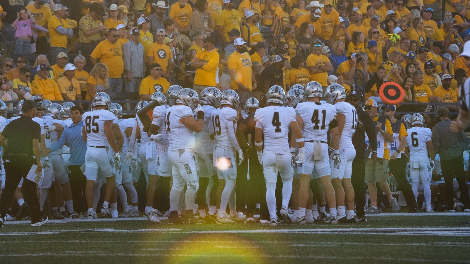 Team huddle at Montana State