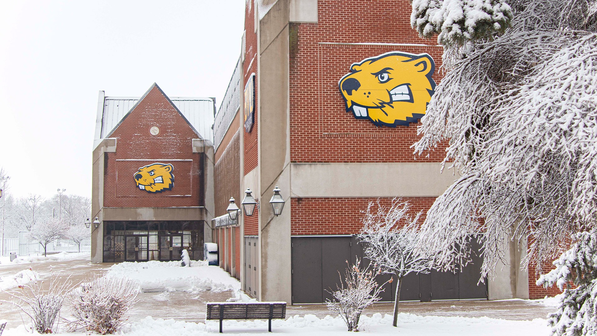 Siebens Fieldhouse and Lamberti Recreation Center in the frosty snow
