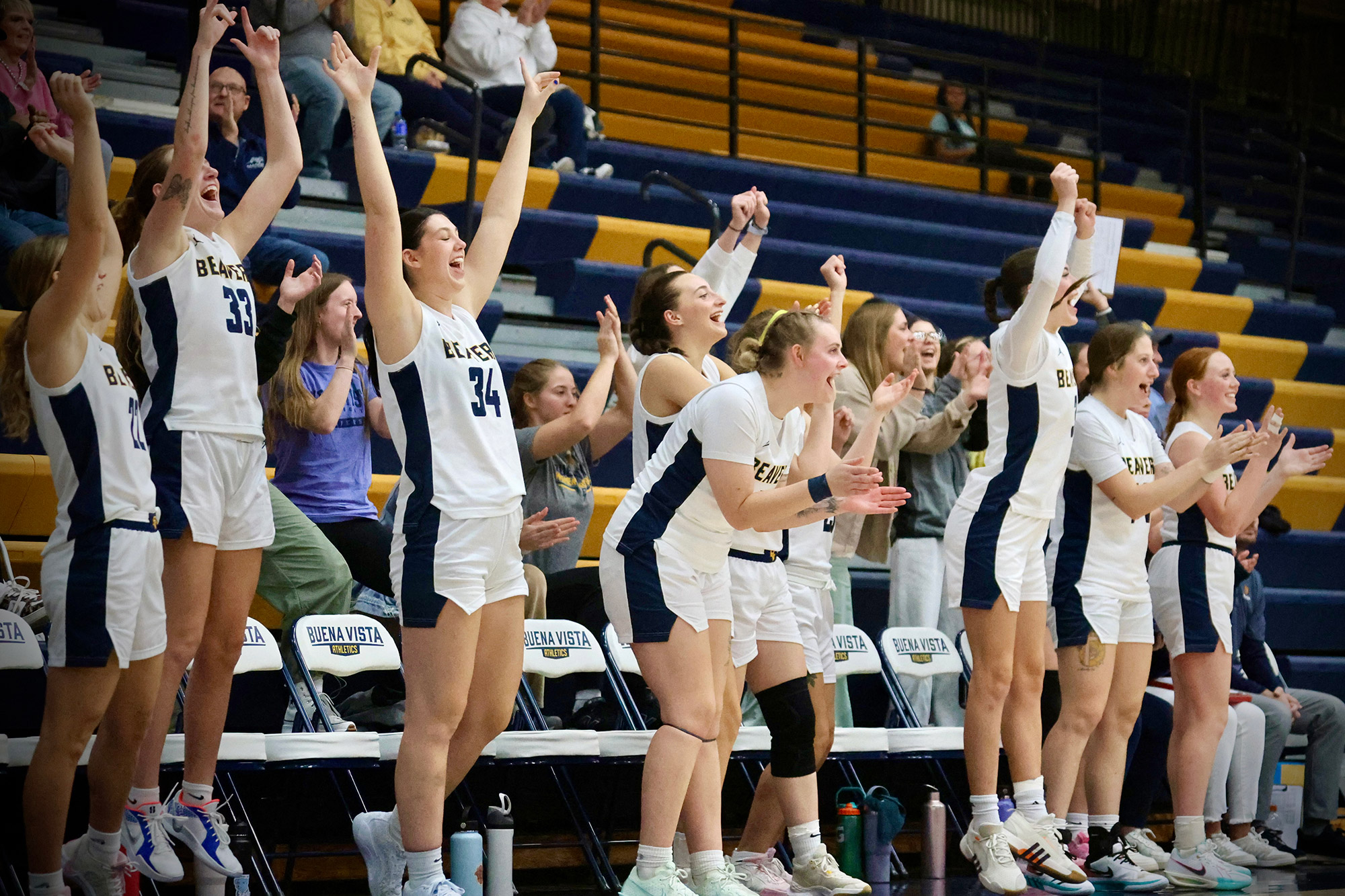 Bench celebration, BVU women's basketball vs. Barclay College