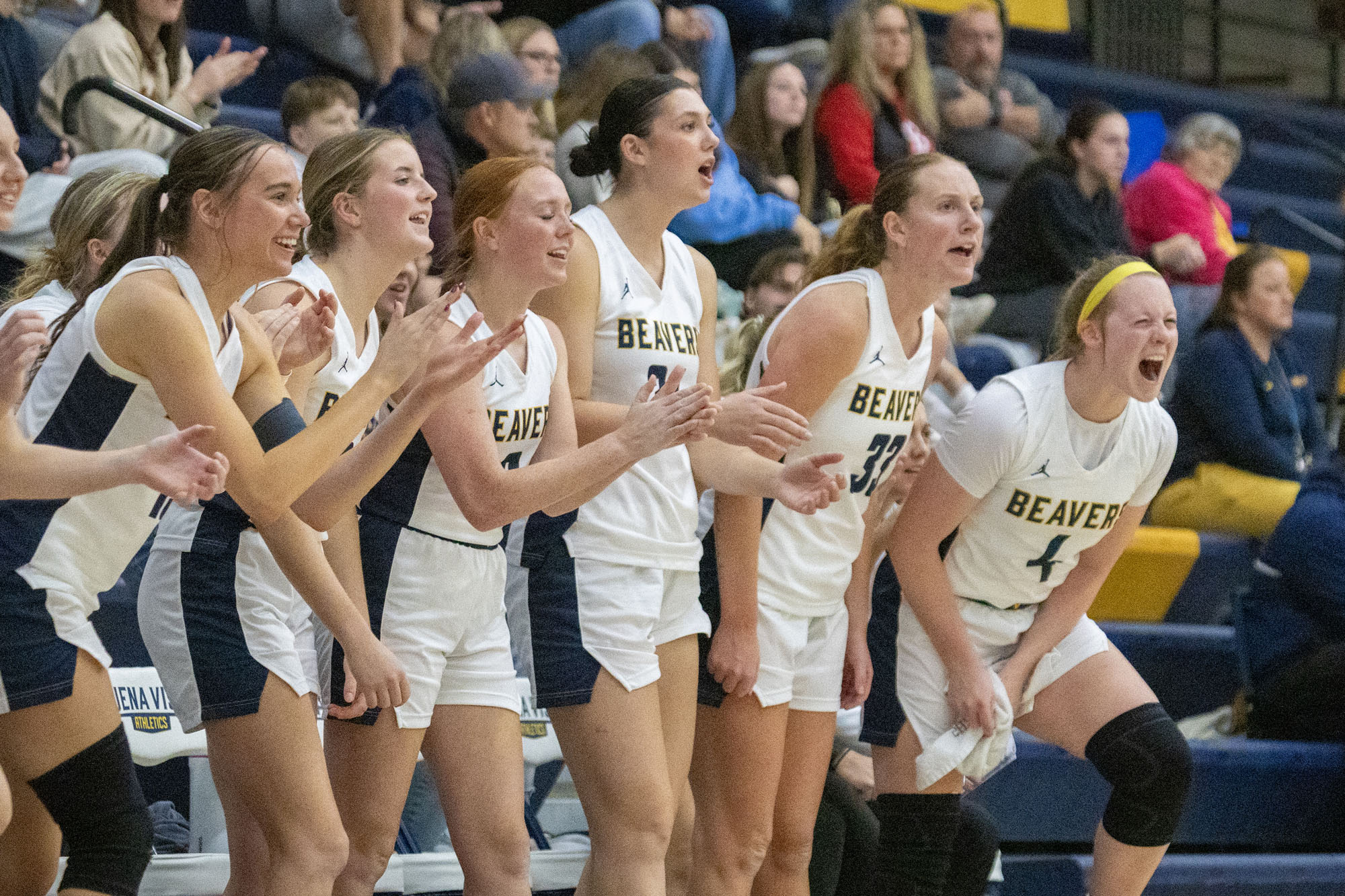 Beavers celebrate, BVU women's basketball vs. Benedictine