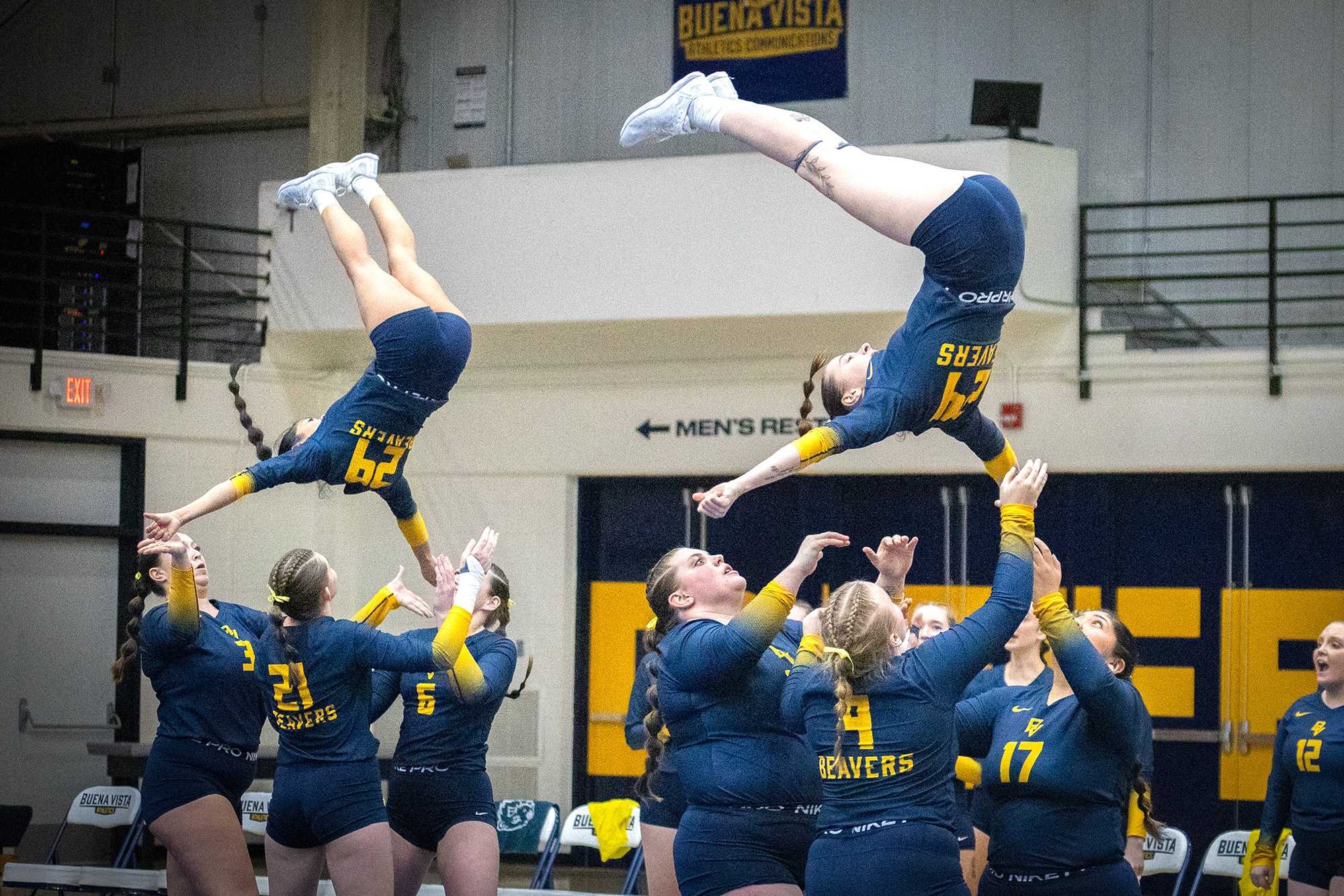 Dayana Bueso and Cassidy Weide, BVU STUNT vs. Central Methodist