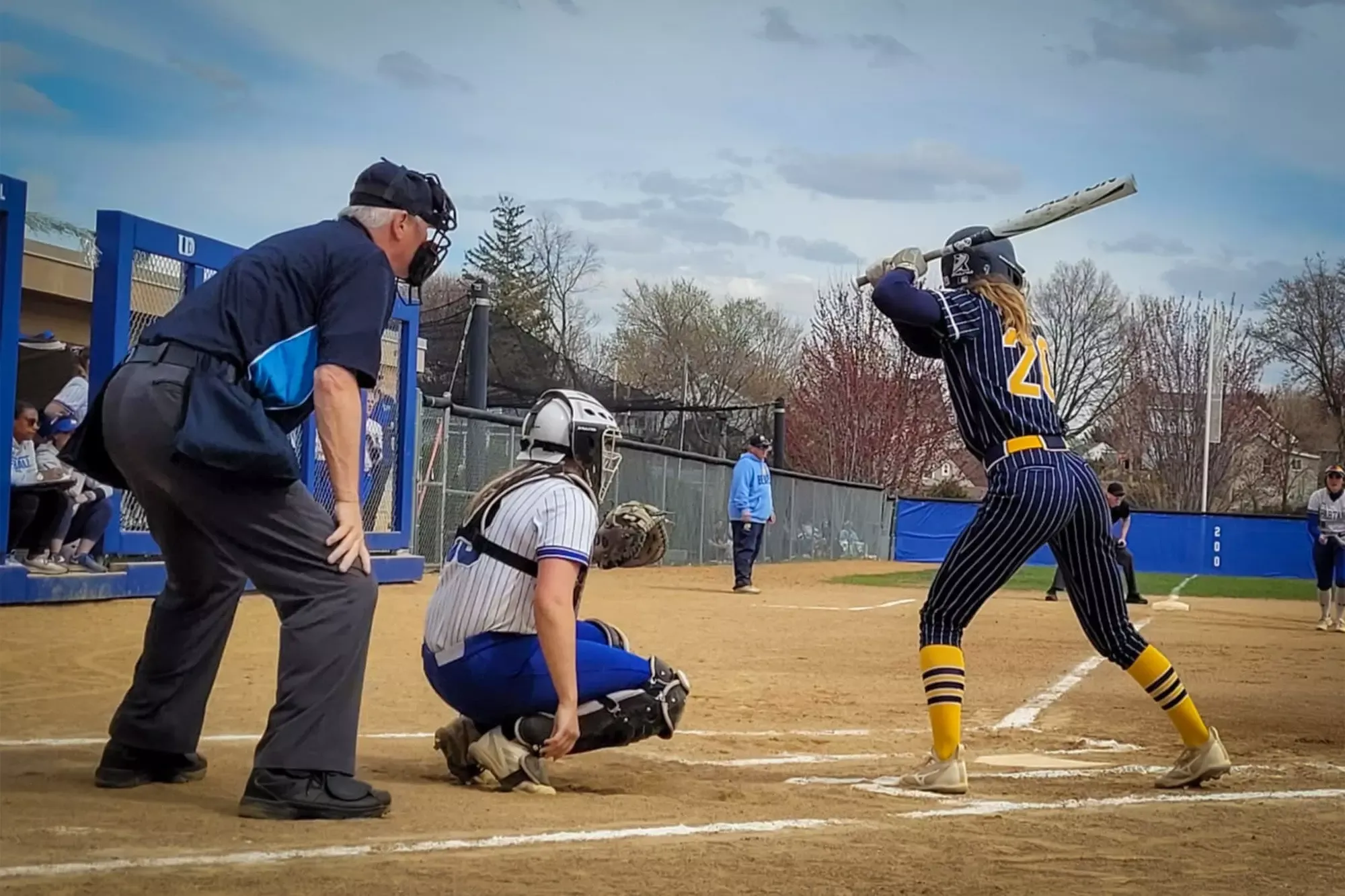 Bradi Krager at bat, BVU softball at Dubuque