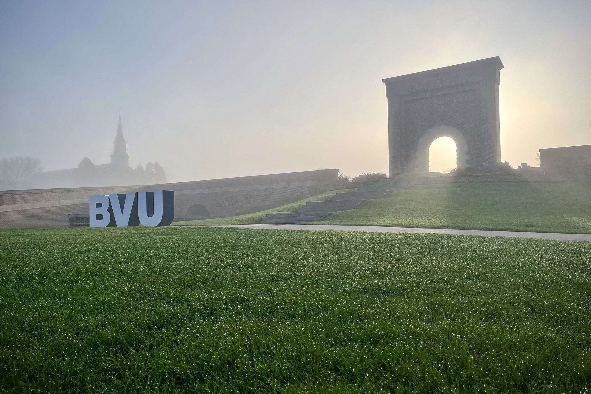 The BVU campus in the morning mist