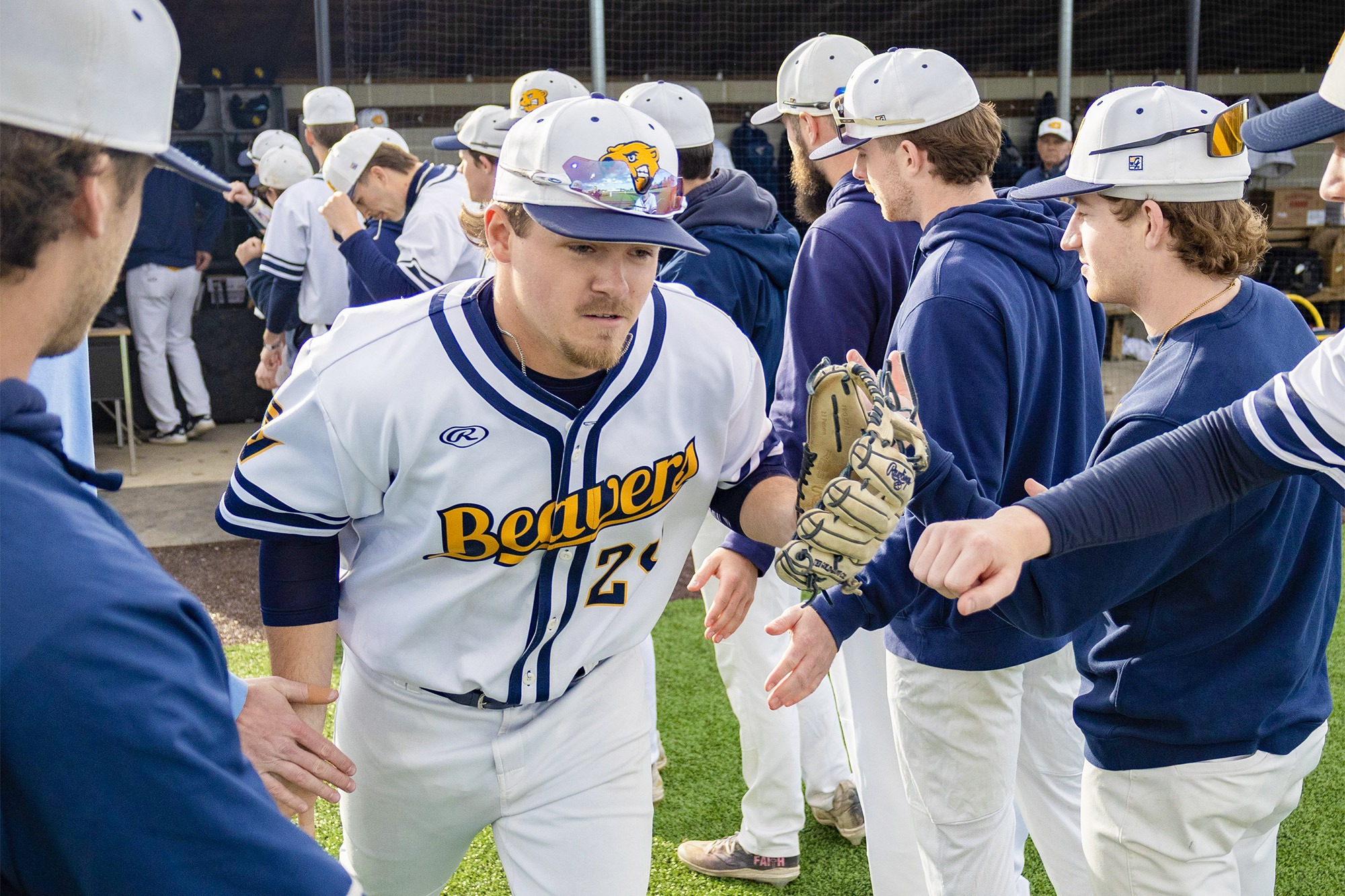 Drew Taylor takes the field during starting lineups