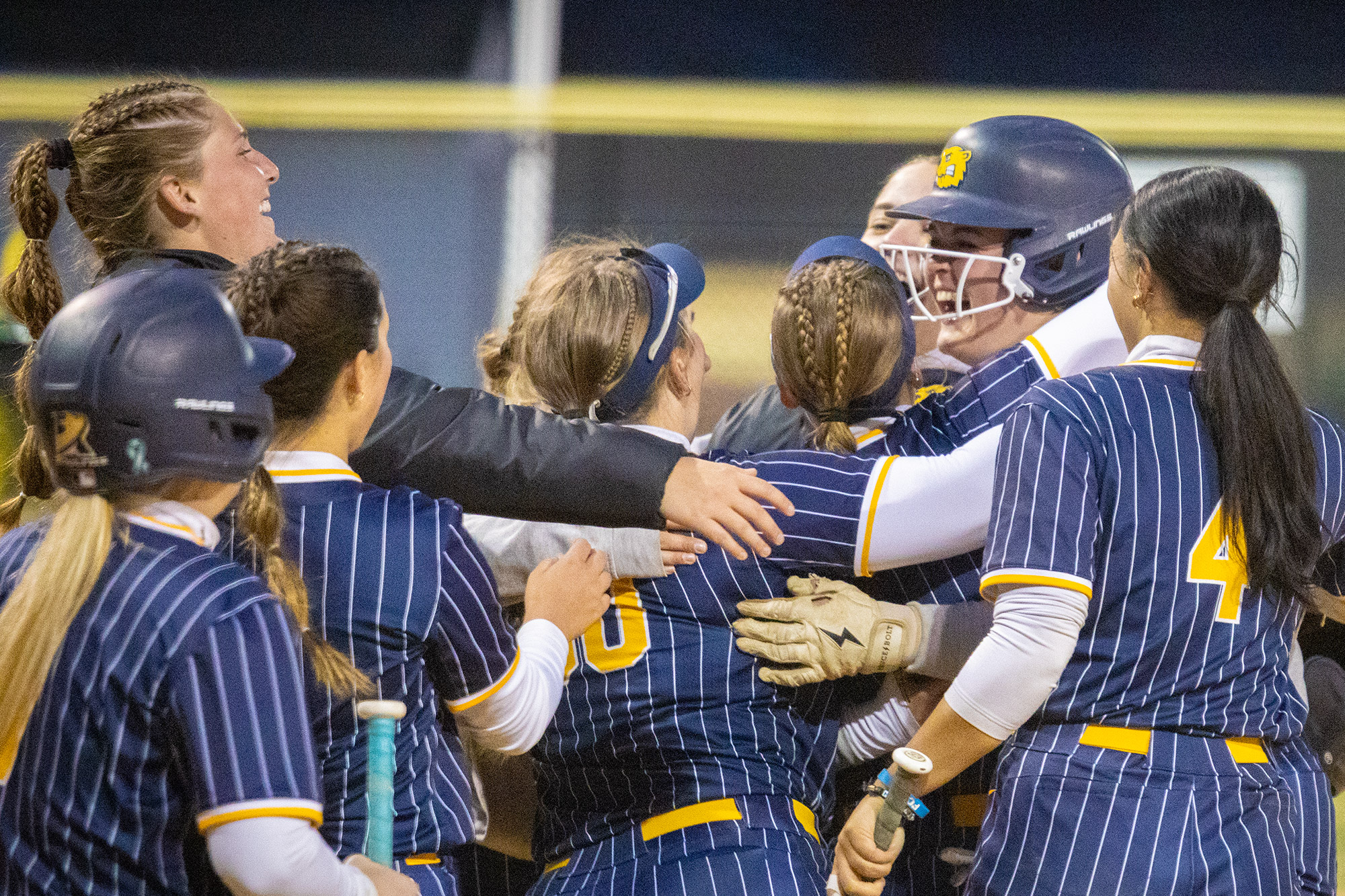 Beavers celebrate an Ella Brown walk-off RBI, BVU softball vs. Martin Luther