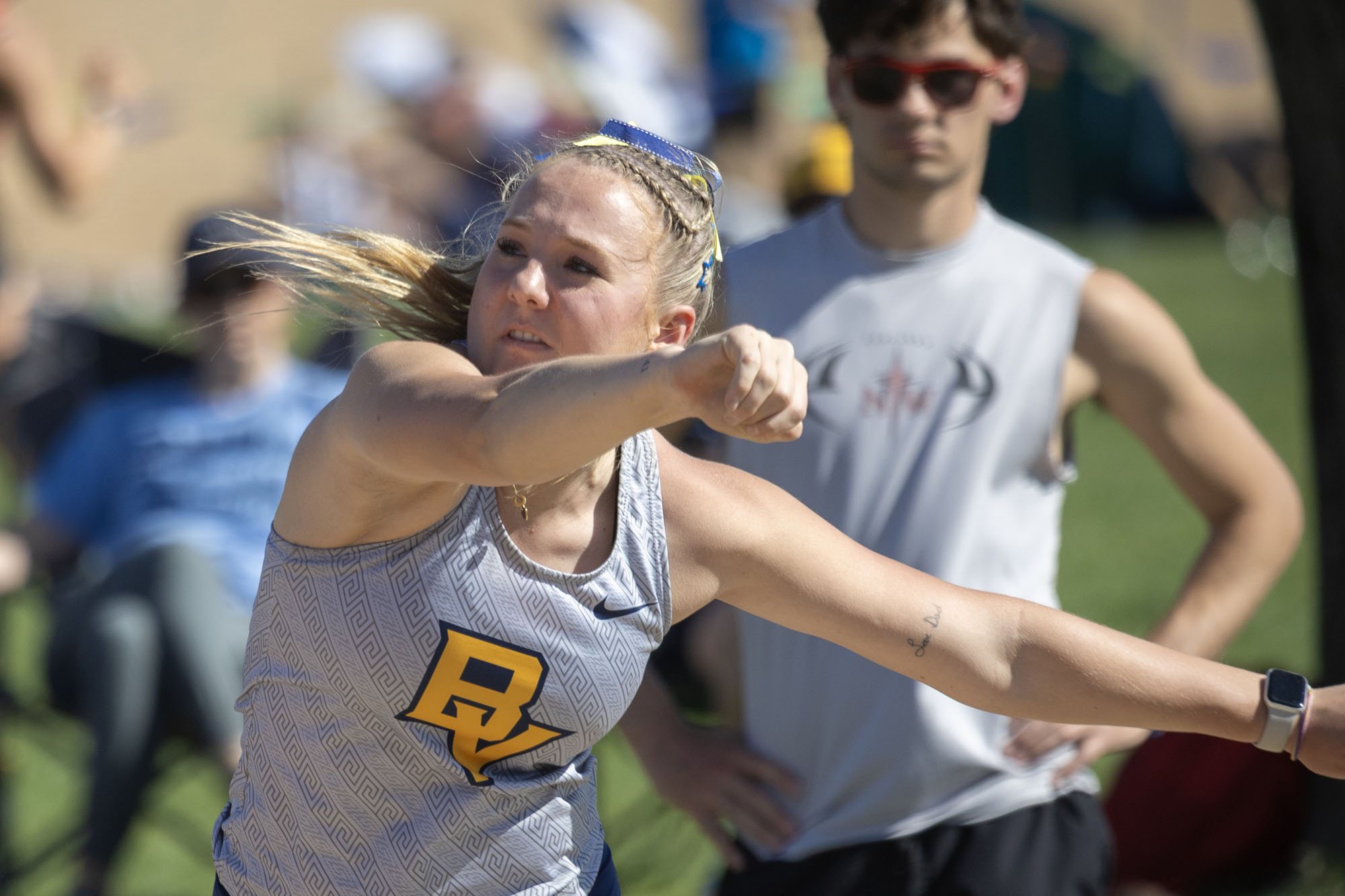 Hailey Hearting in the heptathalon shot put, BVU track & field at Red Raider Open