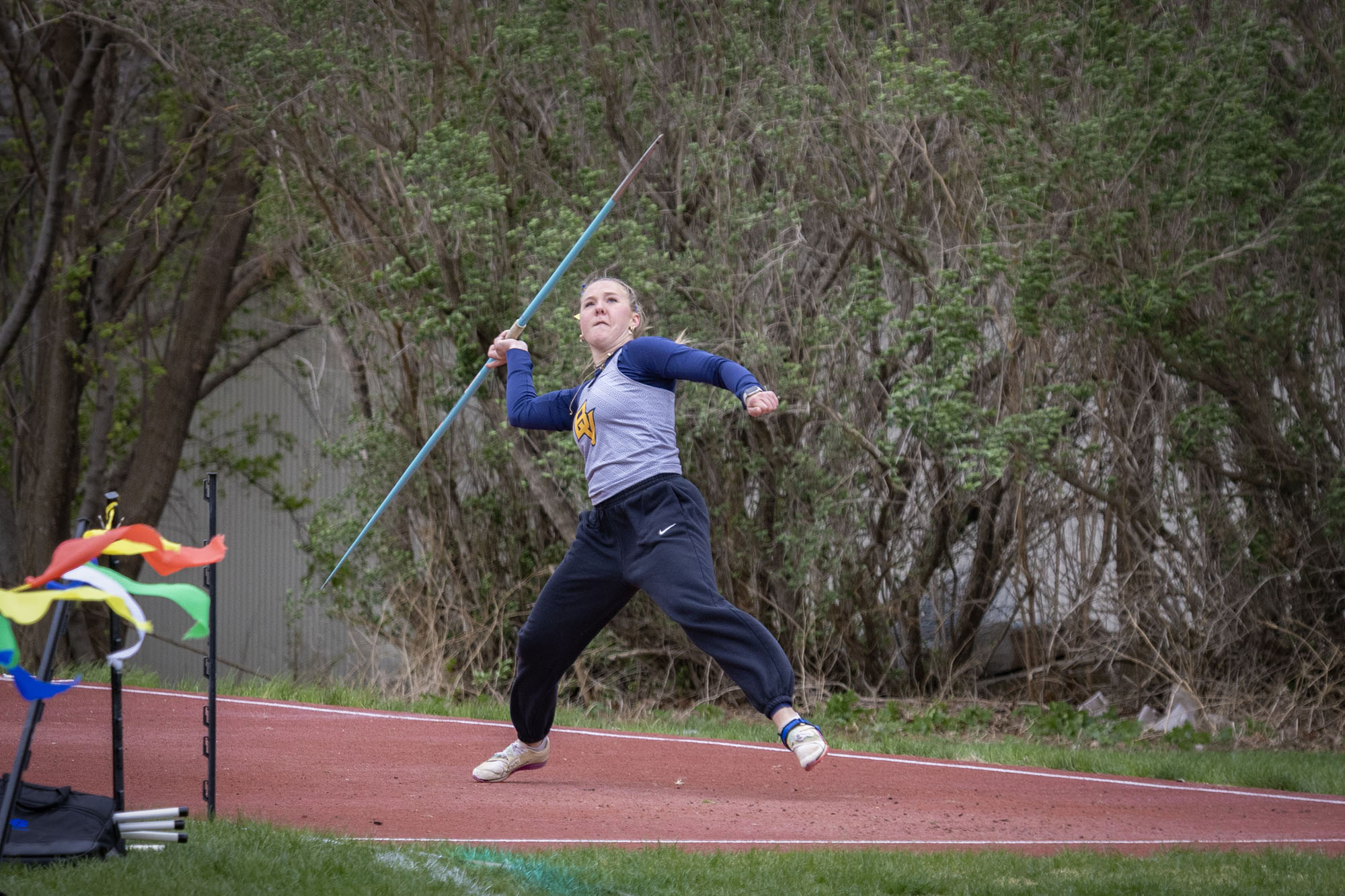 Hailey Hearting in the heptathalon javelin throw, BVU track & field at Red Raider Open