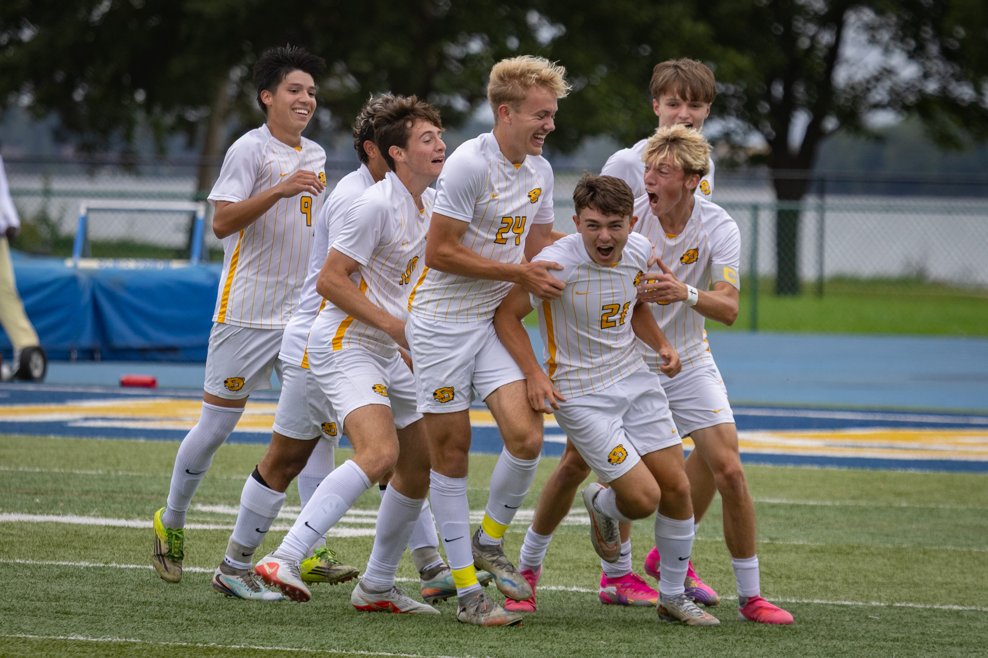 Brendyn Batemon goal celebration, BVU men's soccer vs. UW-River Falls