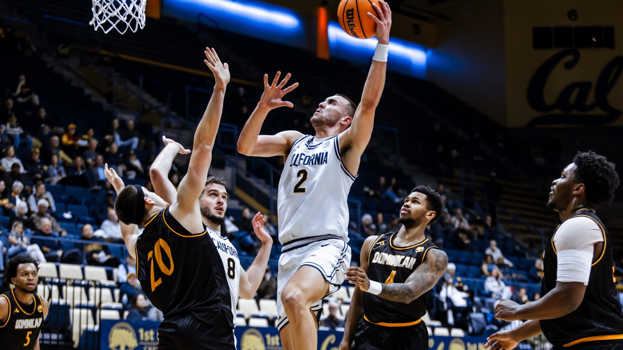 John Camden rises up for a layup vs. Dominican at Haas Pavilion