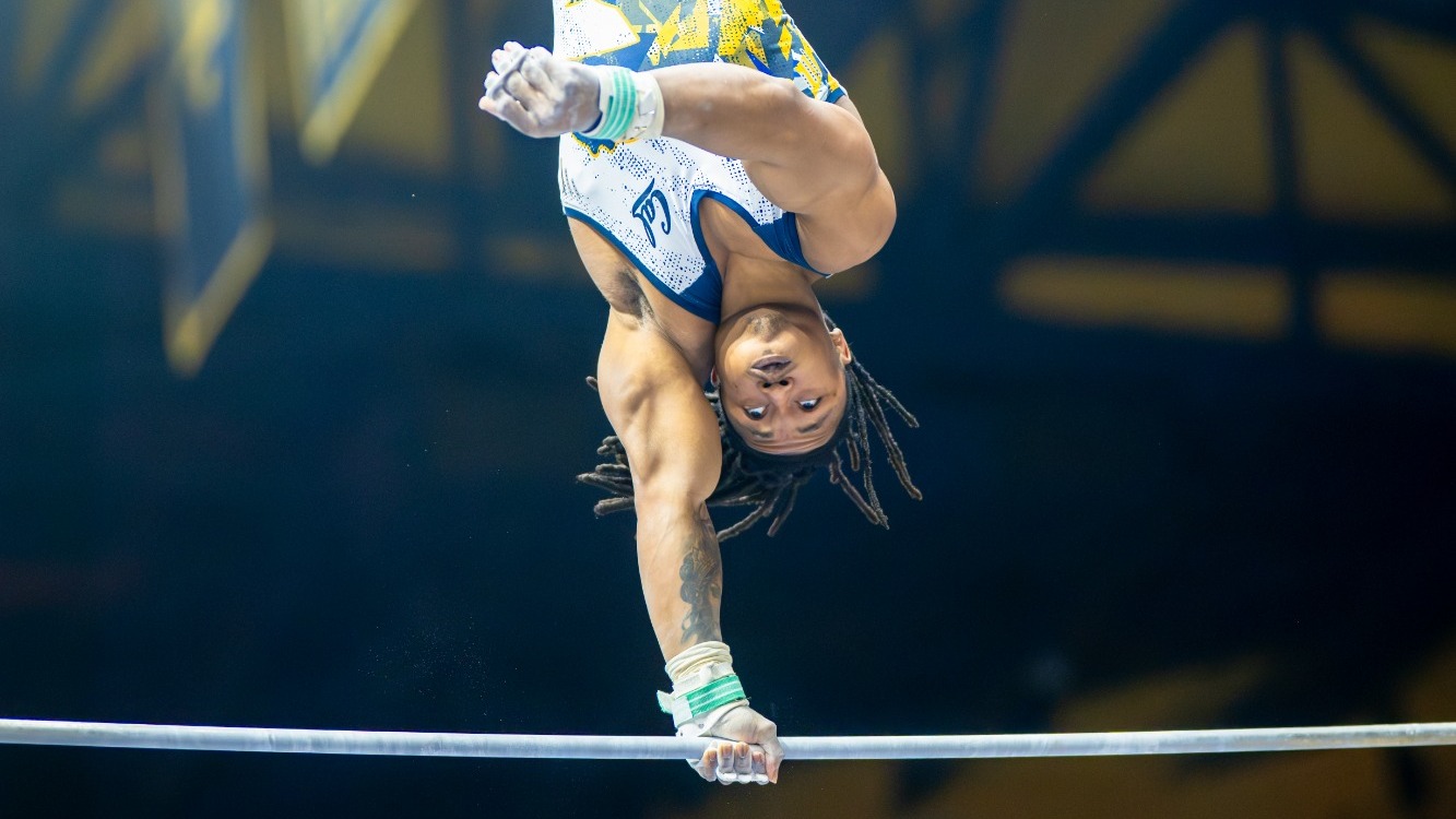 January 9, 2026; Berkeley, California, USA; Cal Men’s Gymnastics vs Stanford;  (Photo credit: James Molgaard/KLC ƒotos)