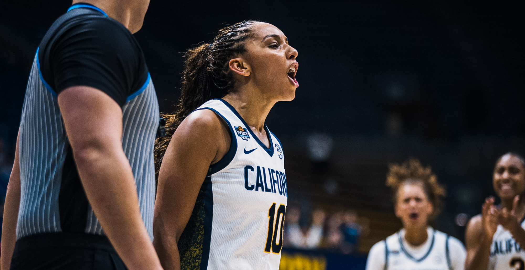 Cal WBB: Lulu Twidale celebrating against Santa Clara 3.19.26