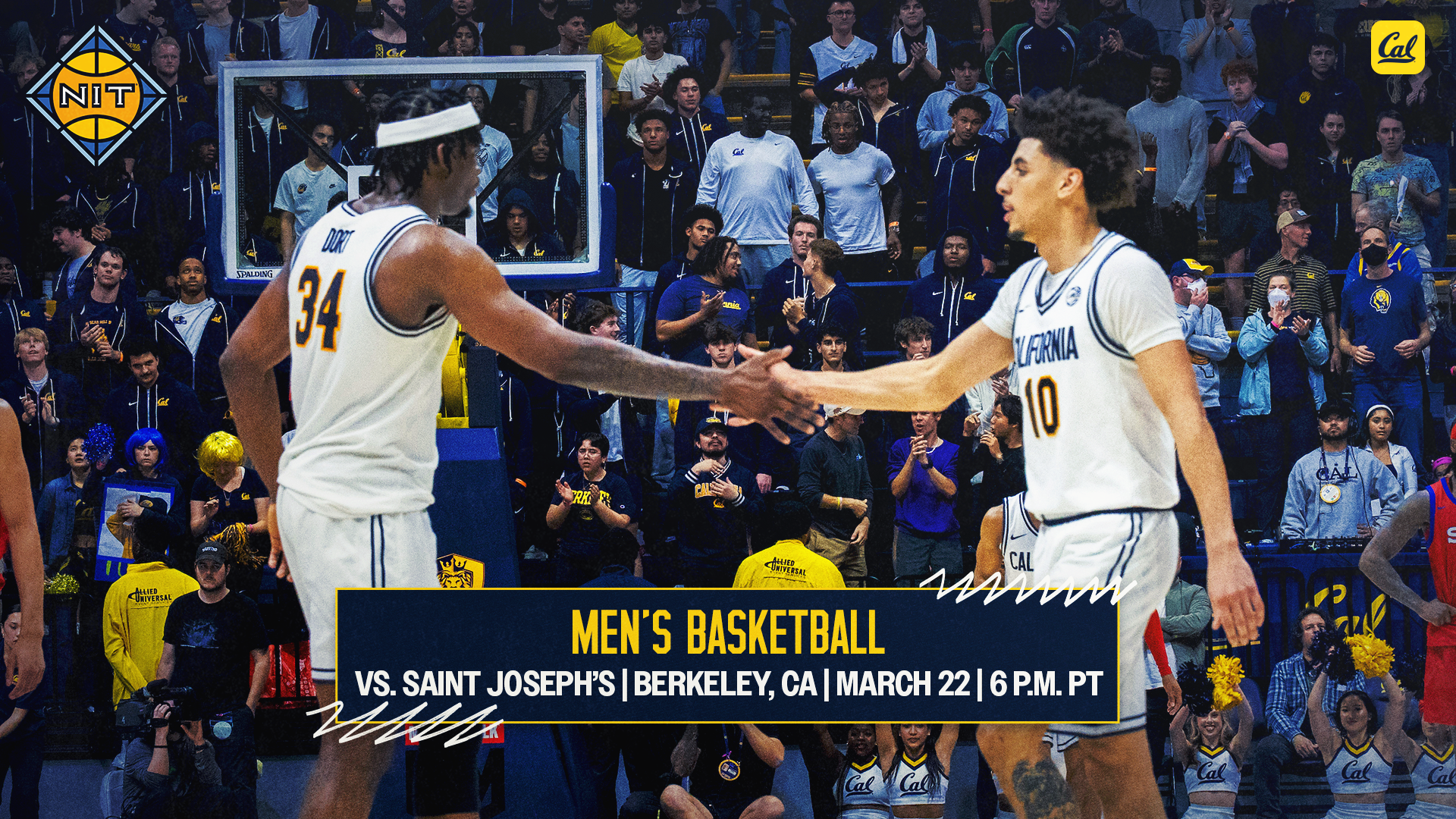 Lee Dort and Justin Pippen give each other five during a game at Haas Pavilion - web preview graphic