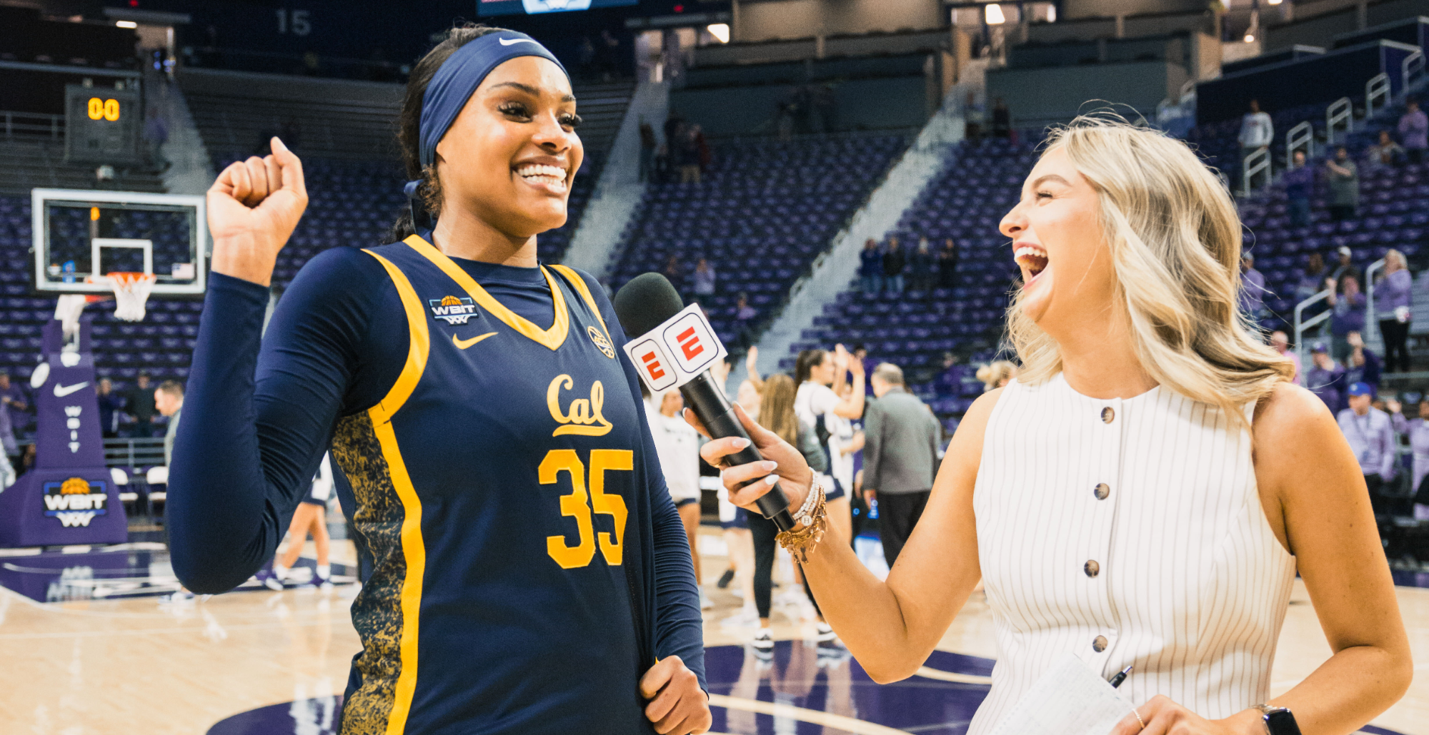 Cal WBB: Sakima Walker being interviewed postgame at Kansas State