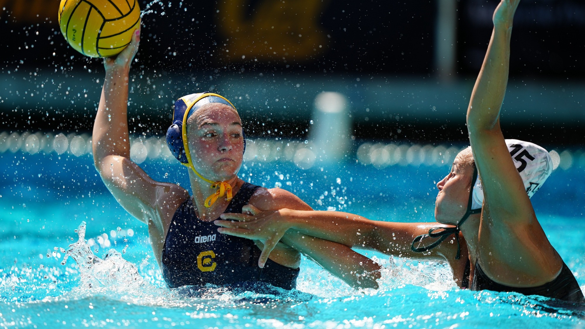 Abbi Magee looks to score vs. Indiana at Spieker Aquatics Complex