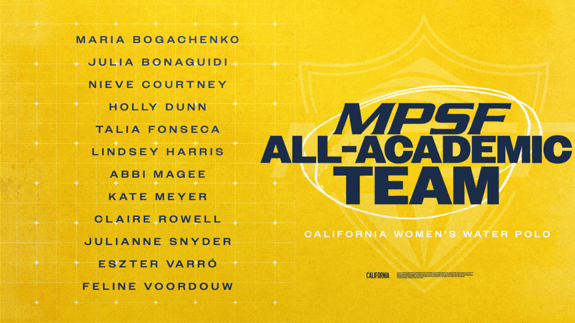 2025 MPSF Women's Water Polo All-Academic Team honorees - Cal