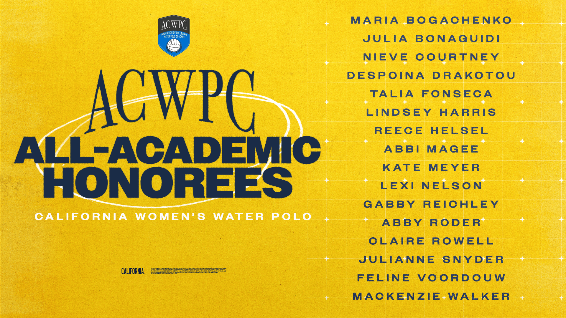2026 ACWPC All-Academic Women's Water Polo honorees