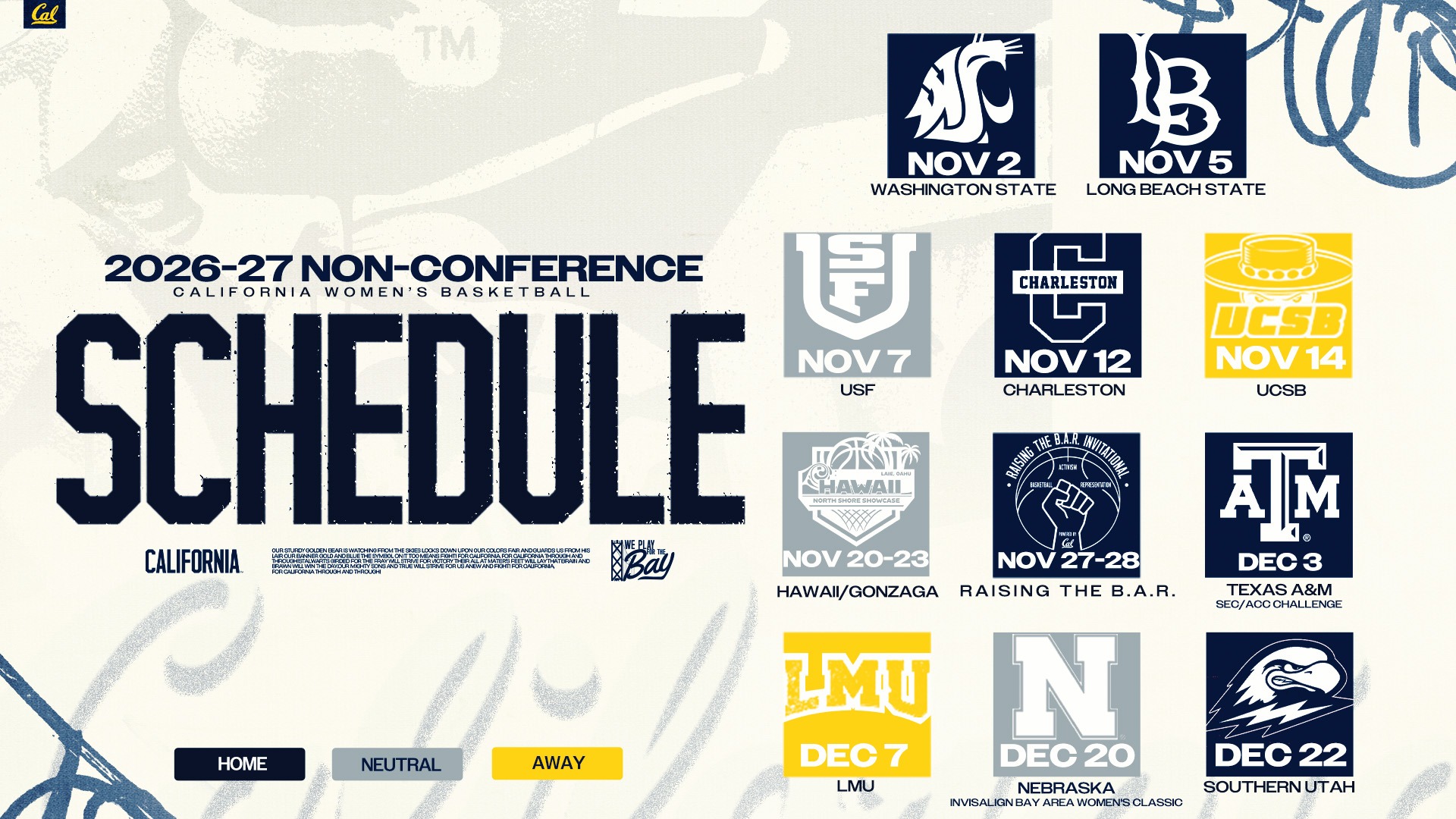 Cal WBB 2026-27 nonconference schedule