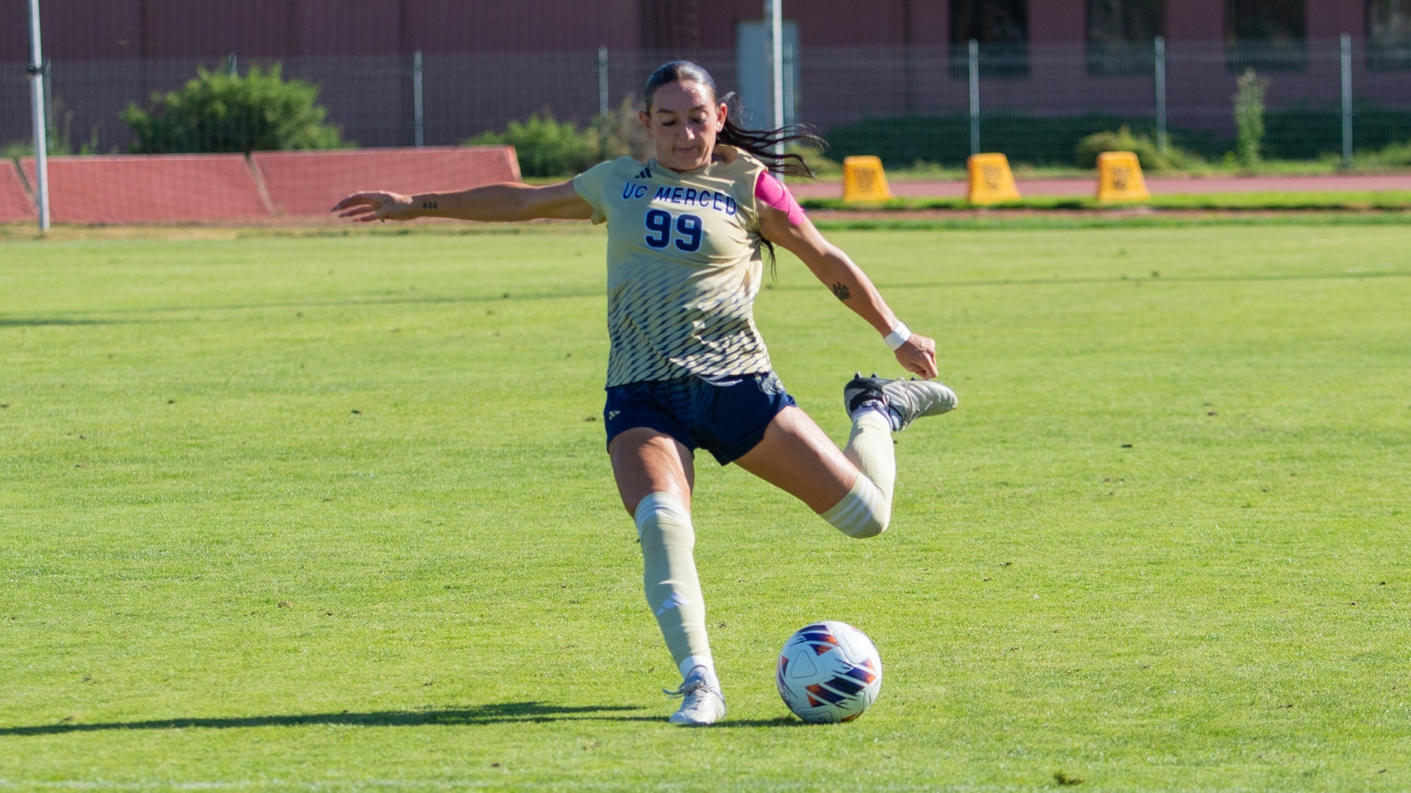 Sophia Ruys taking a kick in a CCAA matchup vs. Cal Poly Humboldt on October 15, 2026