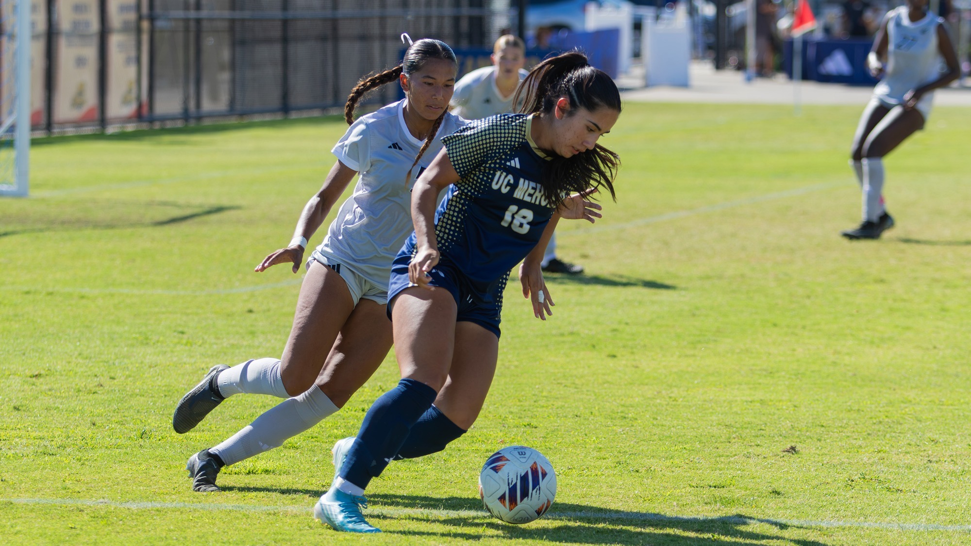 Zamaya Rivera with possession against Chico State on Saturday, October 17, 2026. A defender is on.