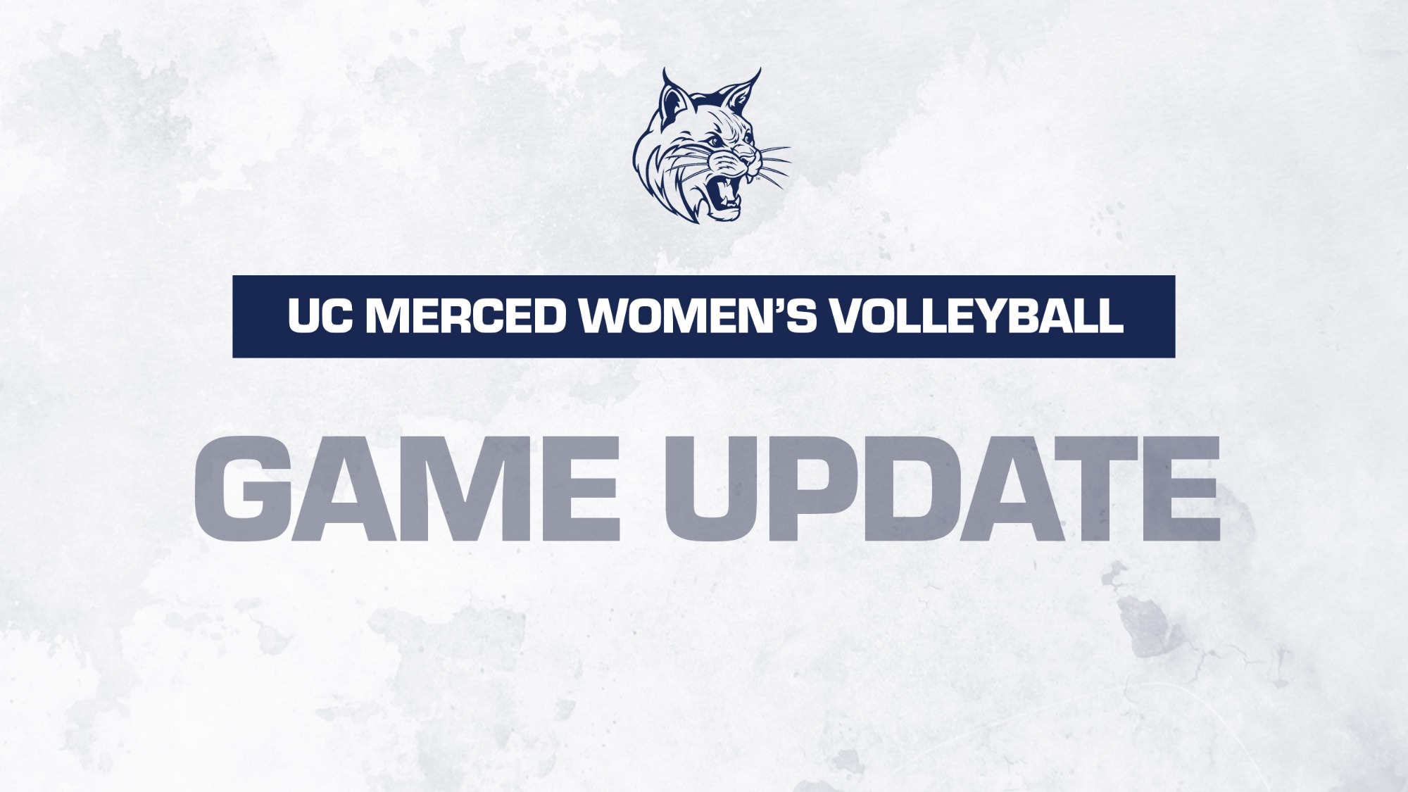 White Graphic with Text Reading Game Update UC Merced Women's Volleyball