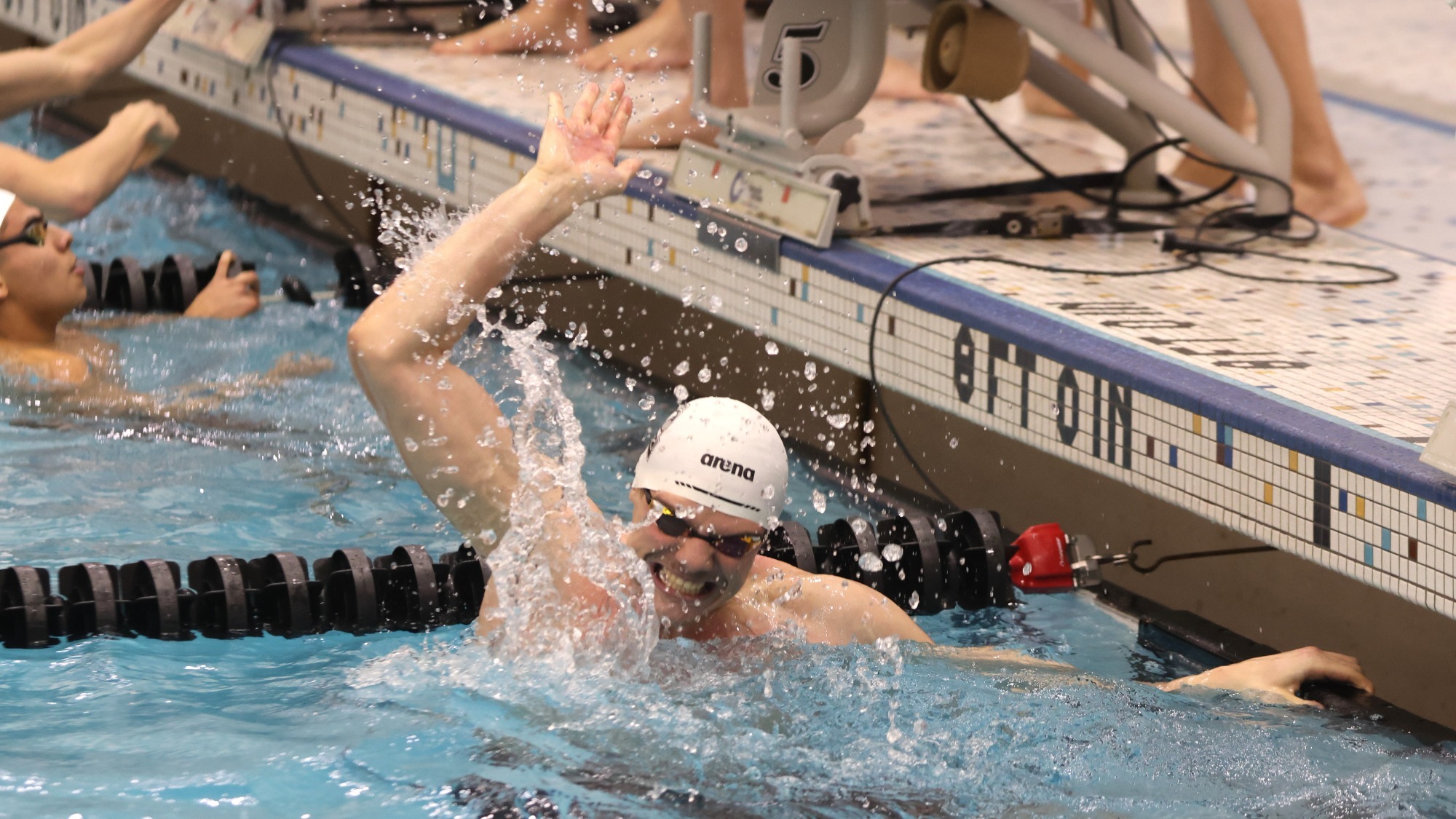 Charles Platt Celebrates After 400 Medley Relay at 2025 Calvin Winter Invite - 12-4-25