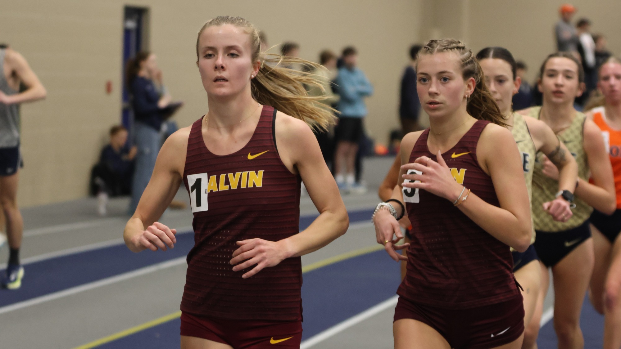 Sophie Bull and Alexis Ball in women's 5K at 2026 MIAA Indoor Track & Field Championships - 2-27-26
