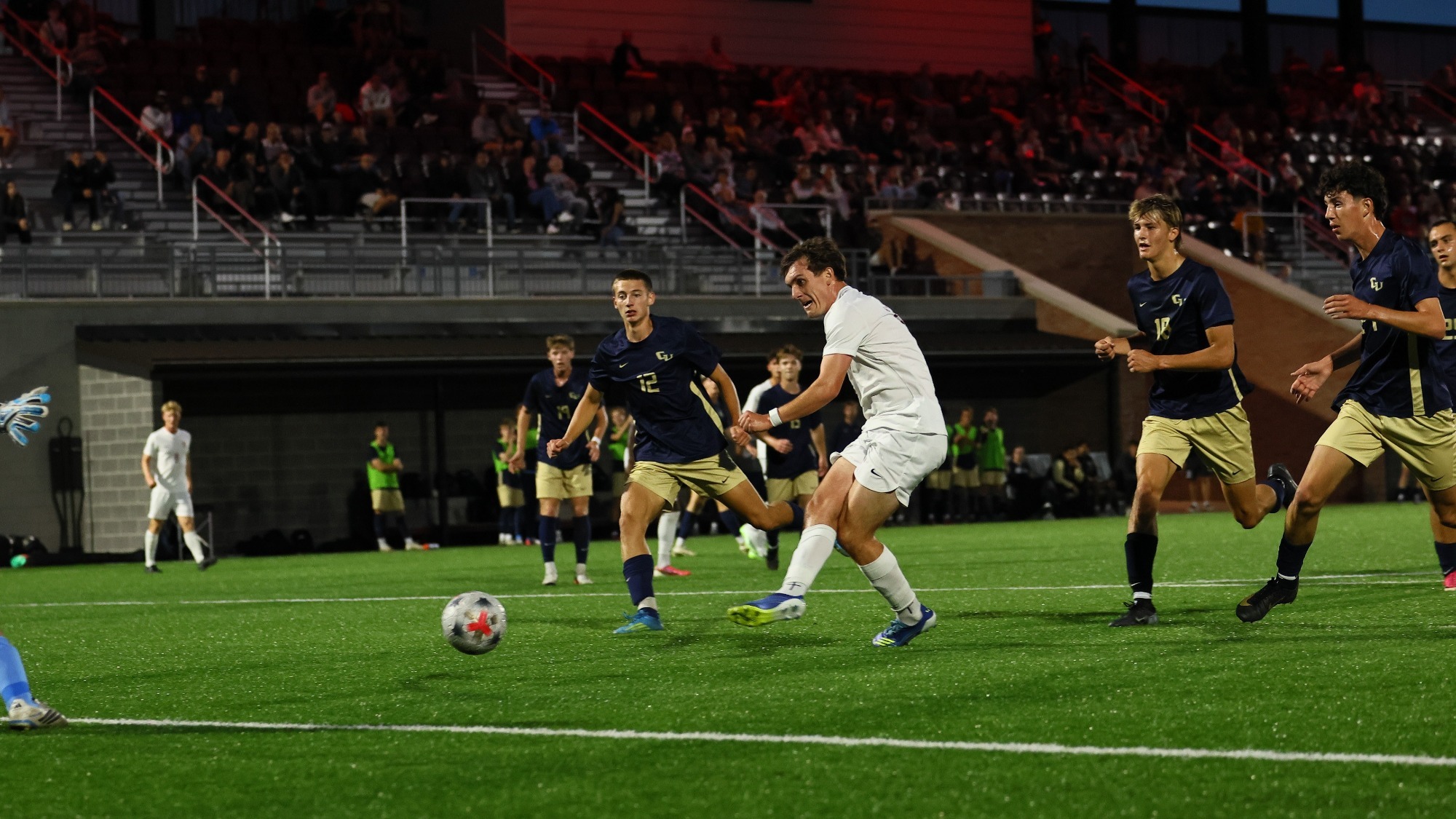 Zac Brooks Shoots on Goal vs Cornerstone at Calvin Soccer Stadium - 9-29-26
