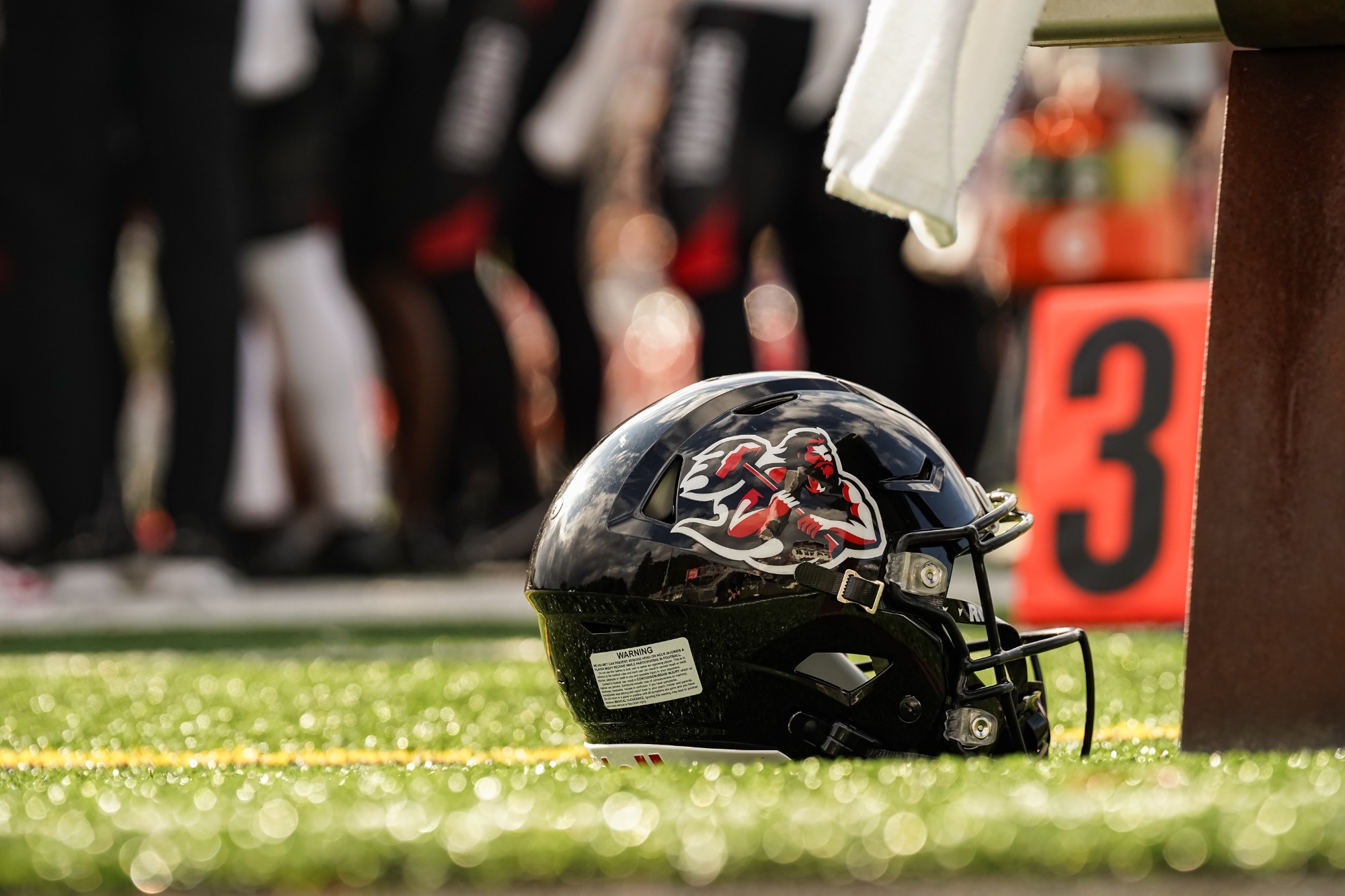 A helmet on a field