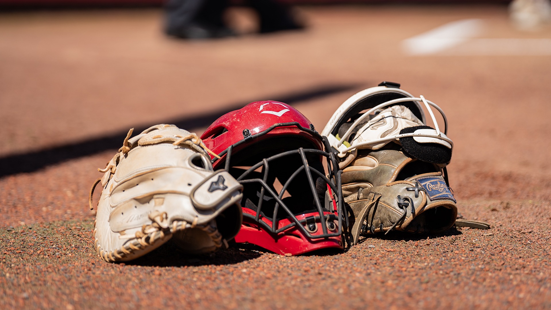 catcher helmet on infield