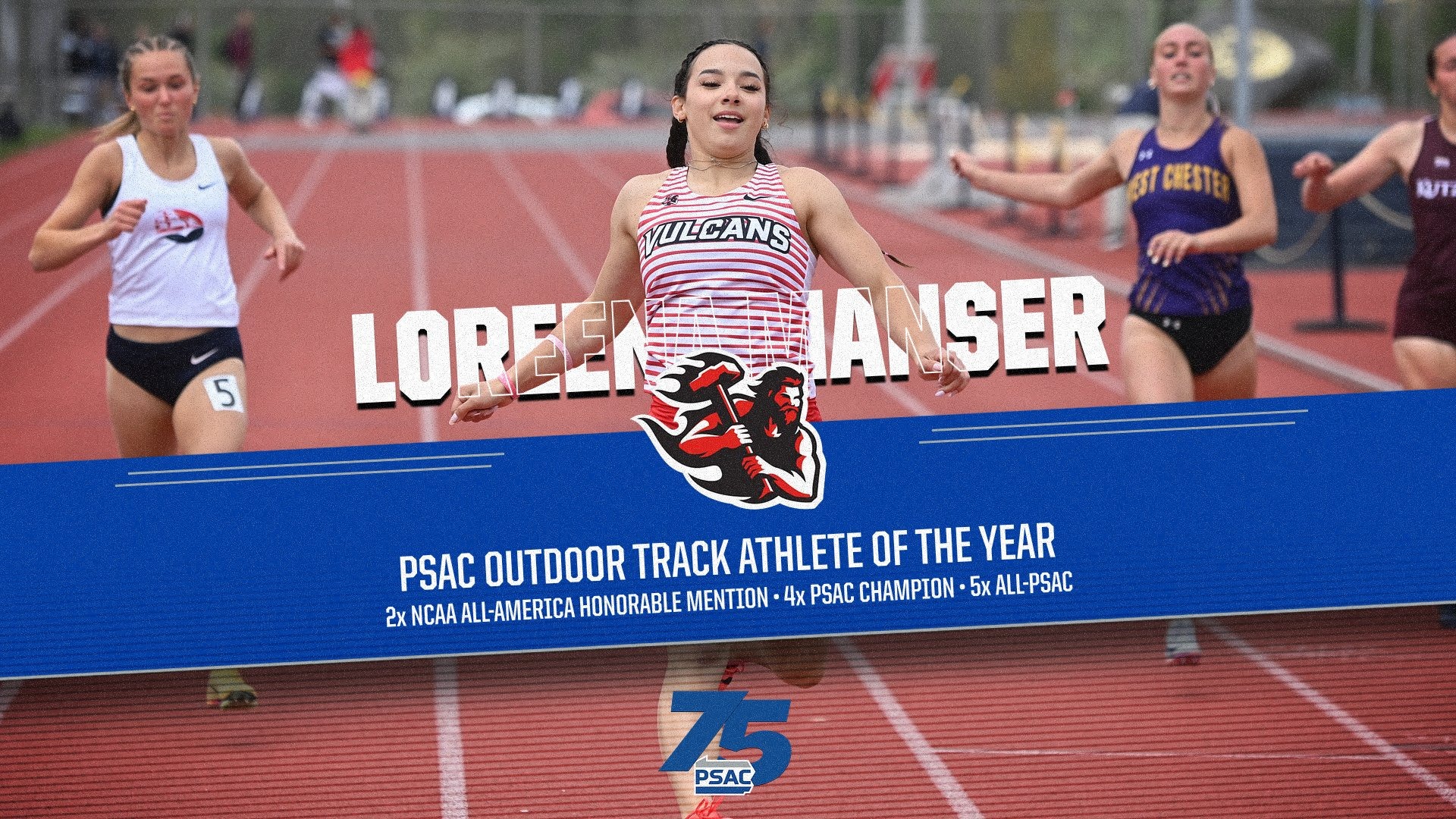 California (PA) sophomore Loreena Manser was selected the 2026 PSAC Outdoor Track Athlete of the Year after winning four league title during the spring.