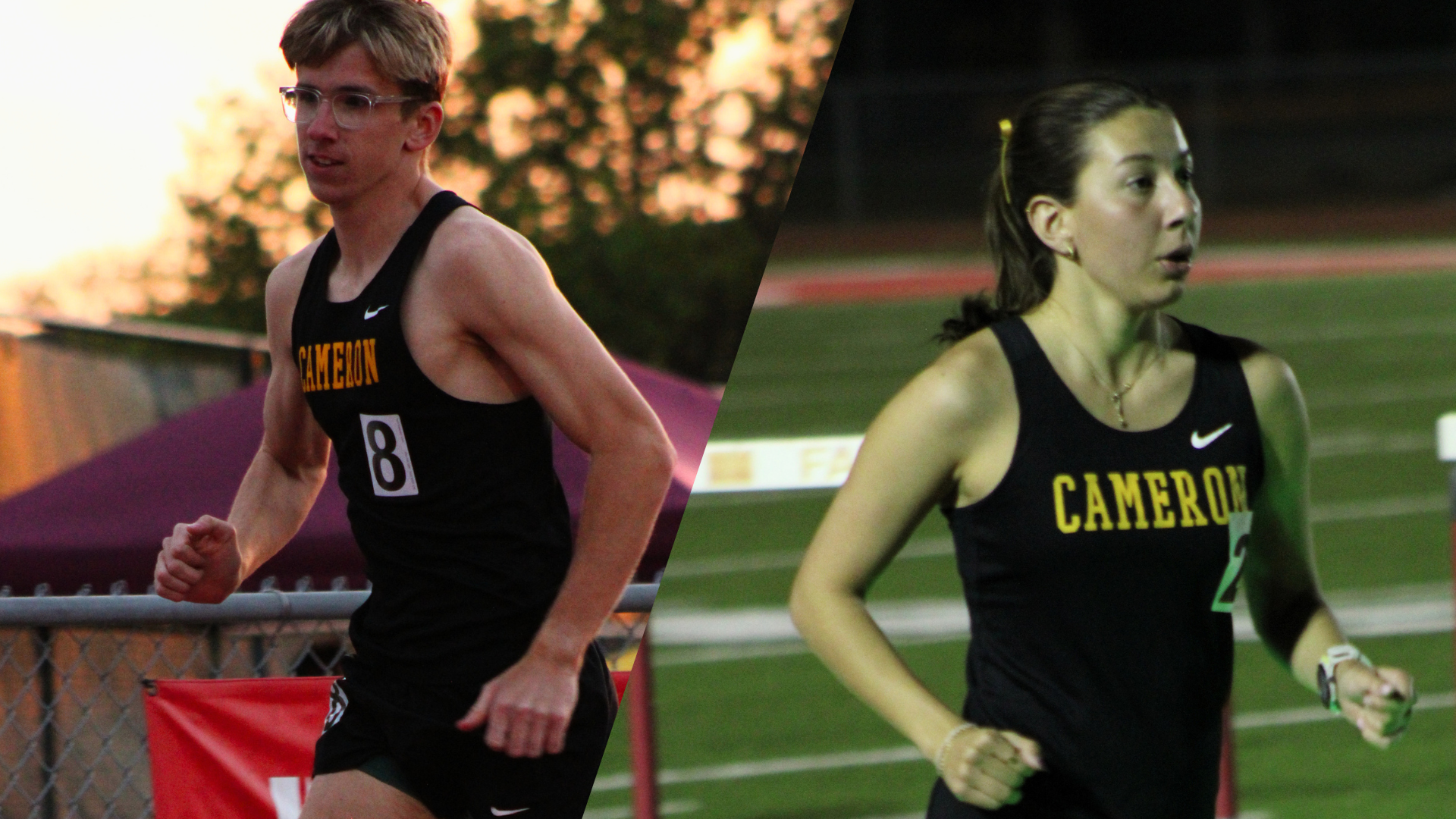 Men's Track runner Noe Chretien and Women's Track runner Evalynn Pedrosa compete in their respective events
