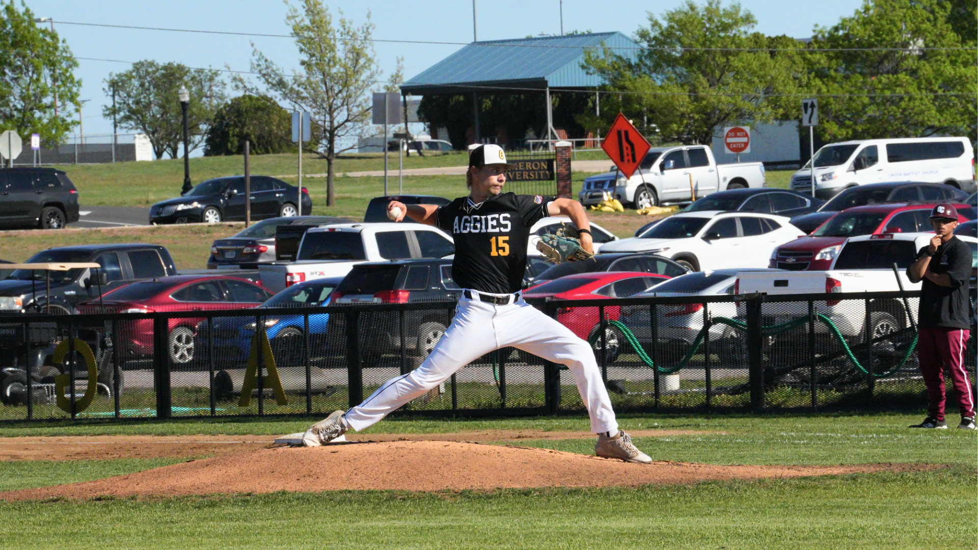 Baseball game 1 against Oklahoma Christian featuring number 15 Jared hughes 